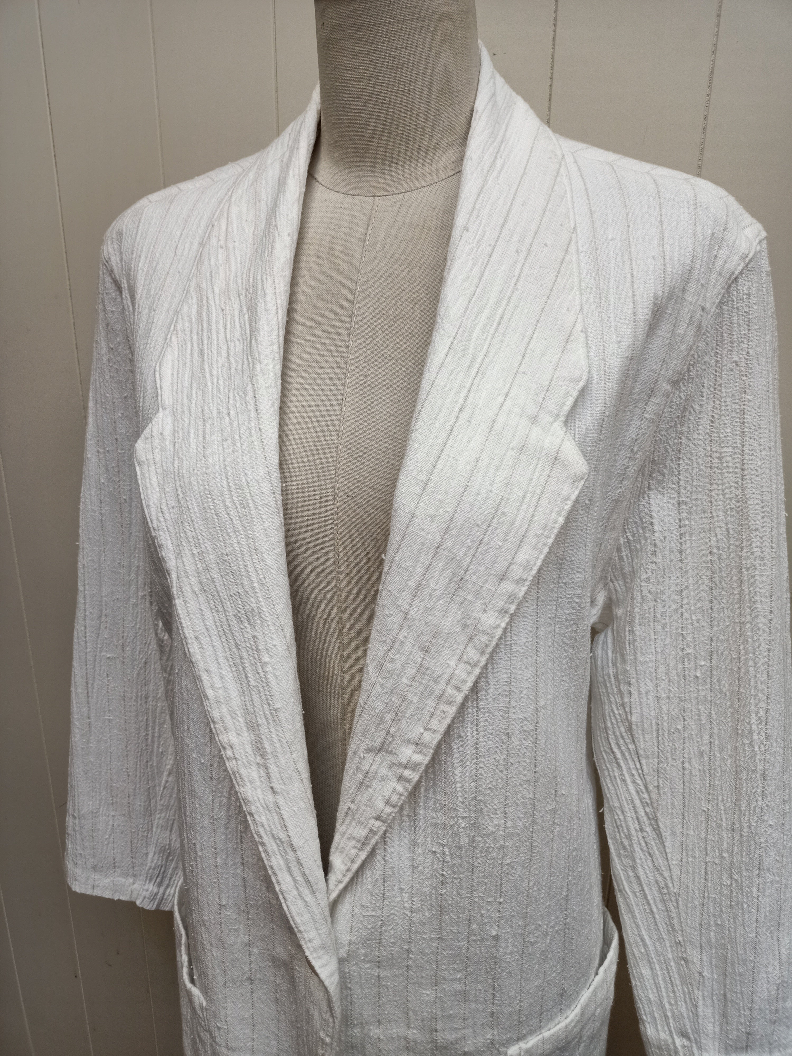 Vintage Crinkle Slub White Striped Blazer