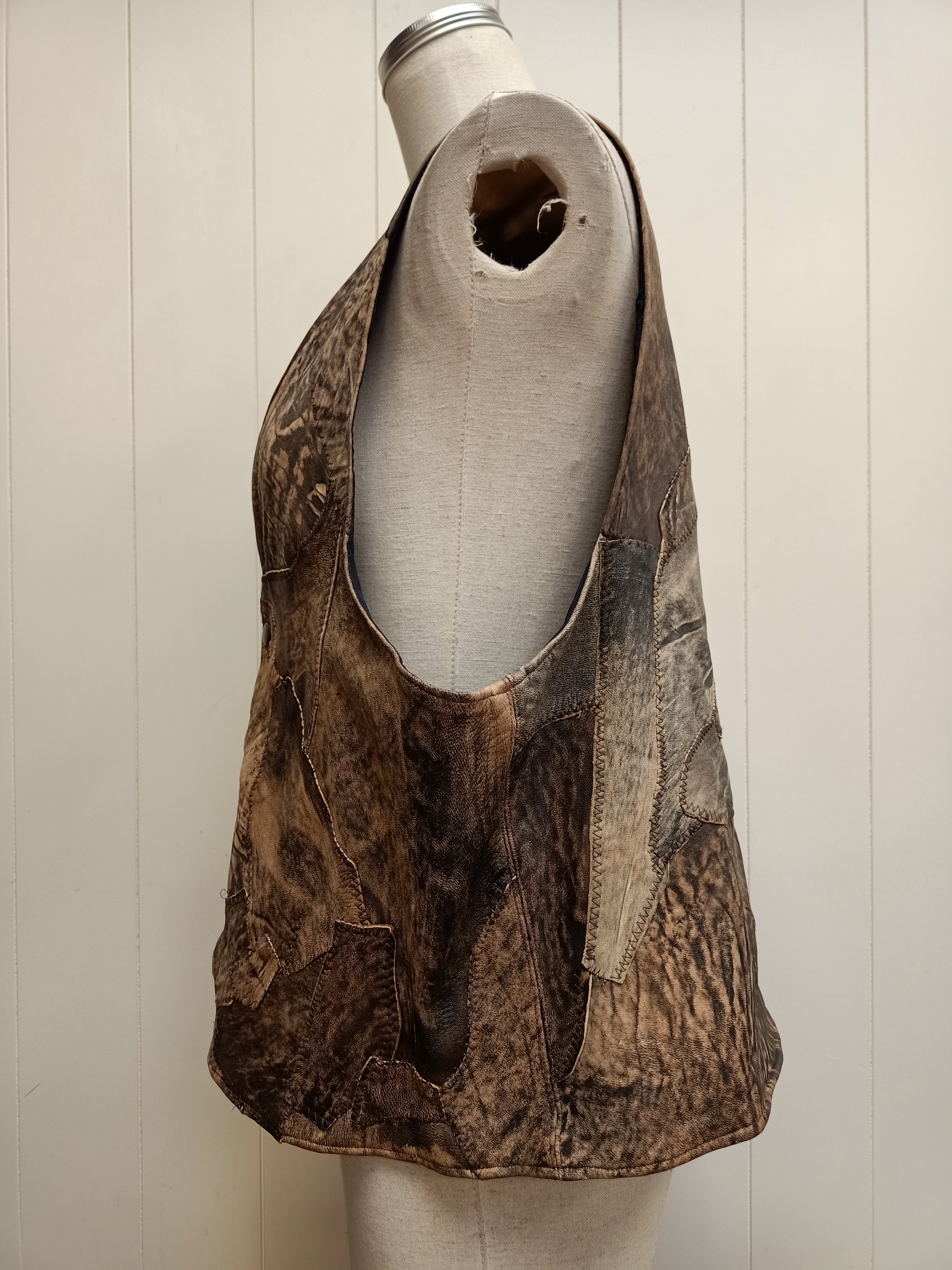 Vintage Mens Leather Patchwork Vest