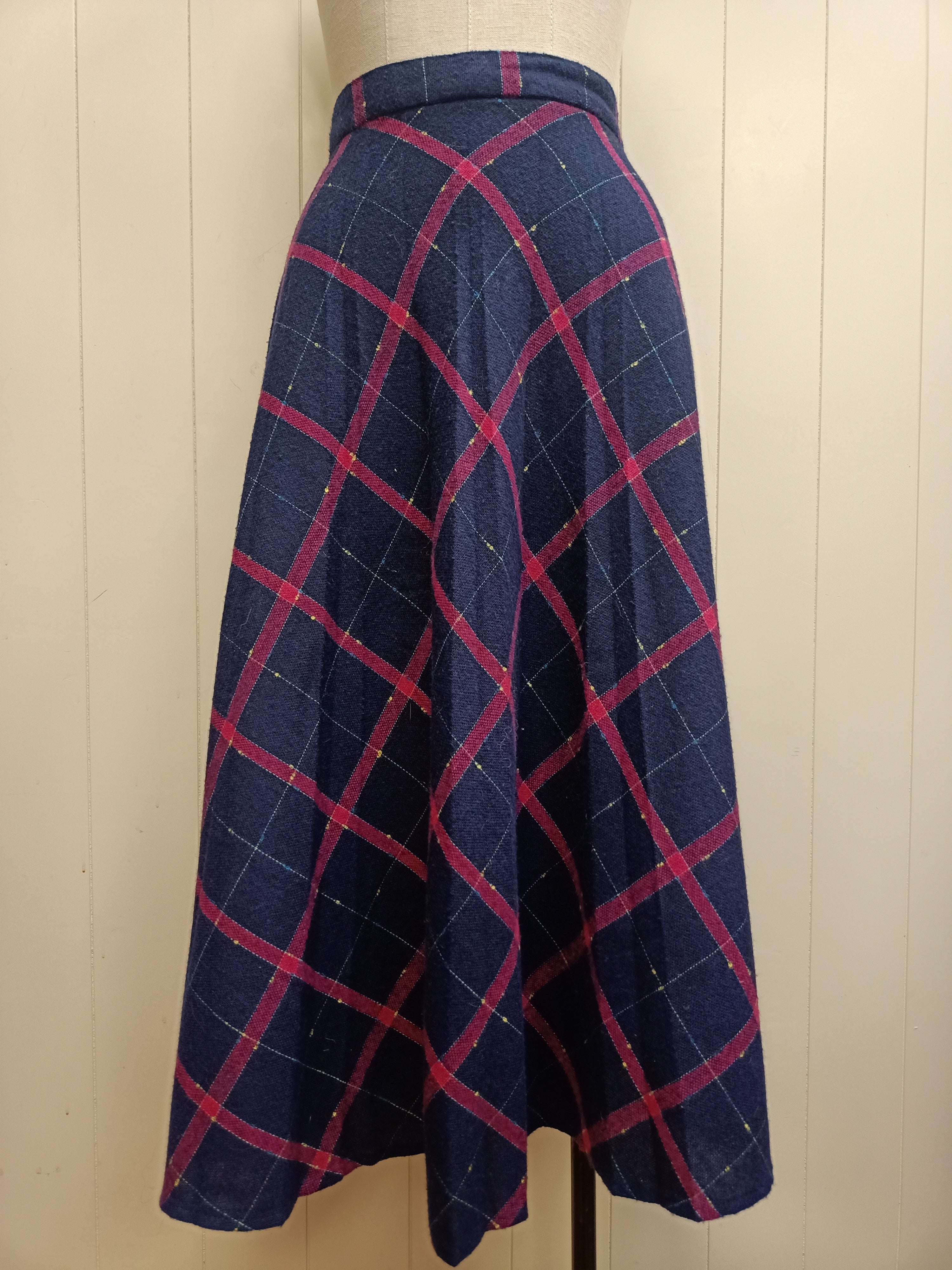 Vintage Equals Navy & Pink Plaid Skirt