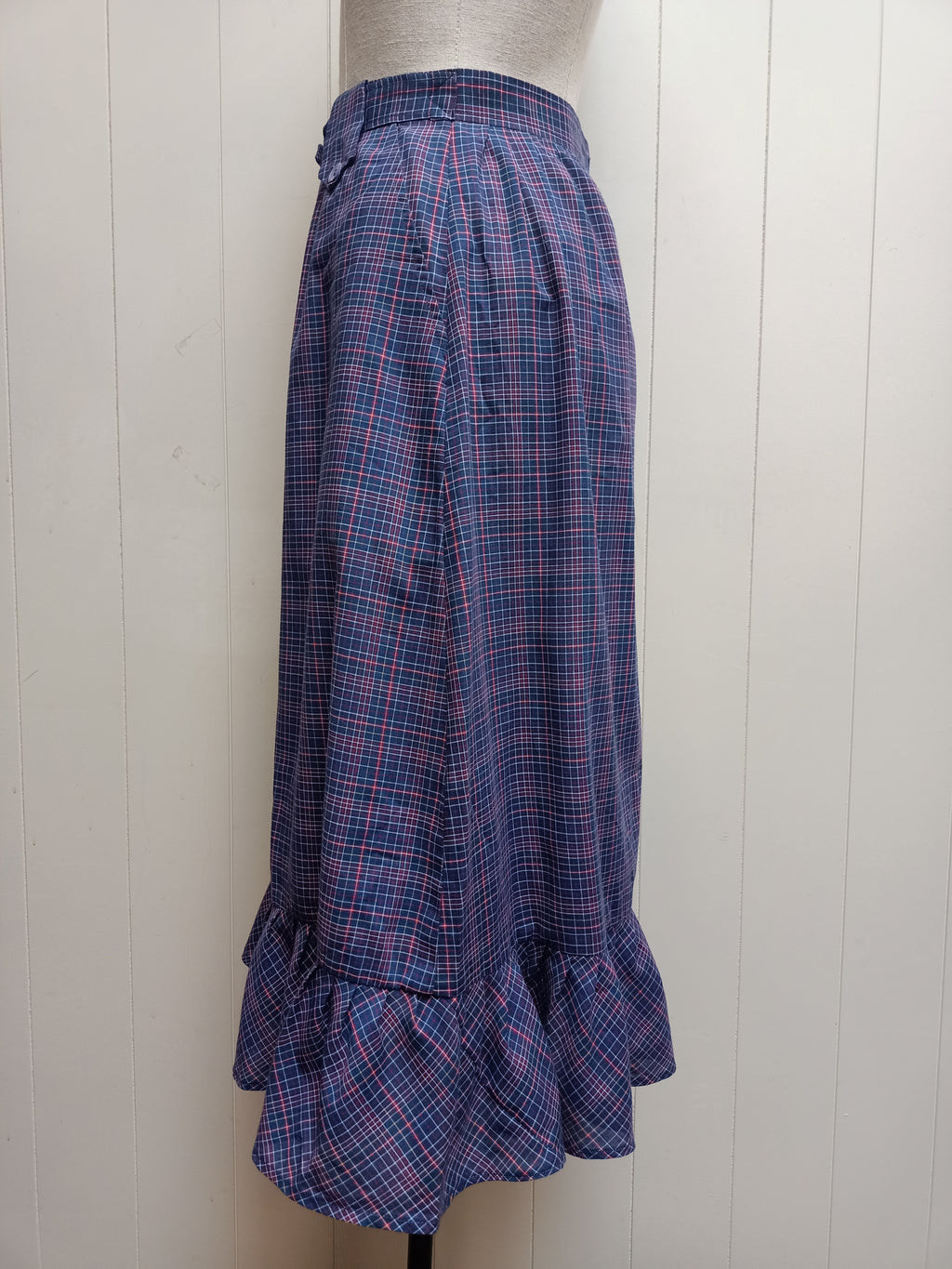 Vintage Navy Plaid Ruffle Skirt