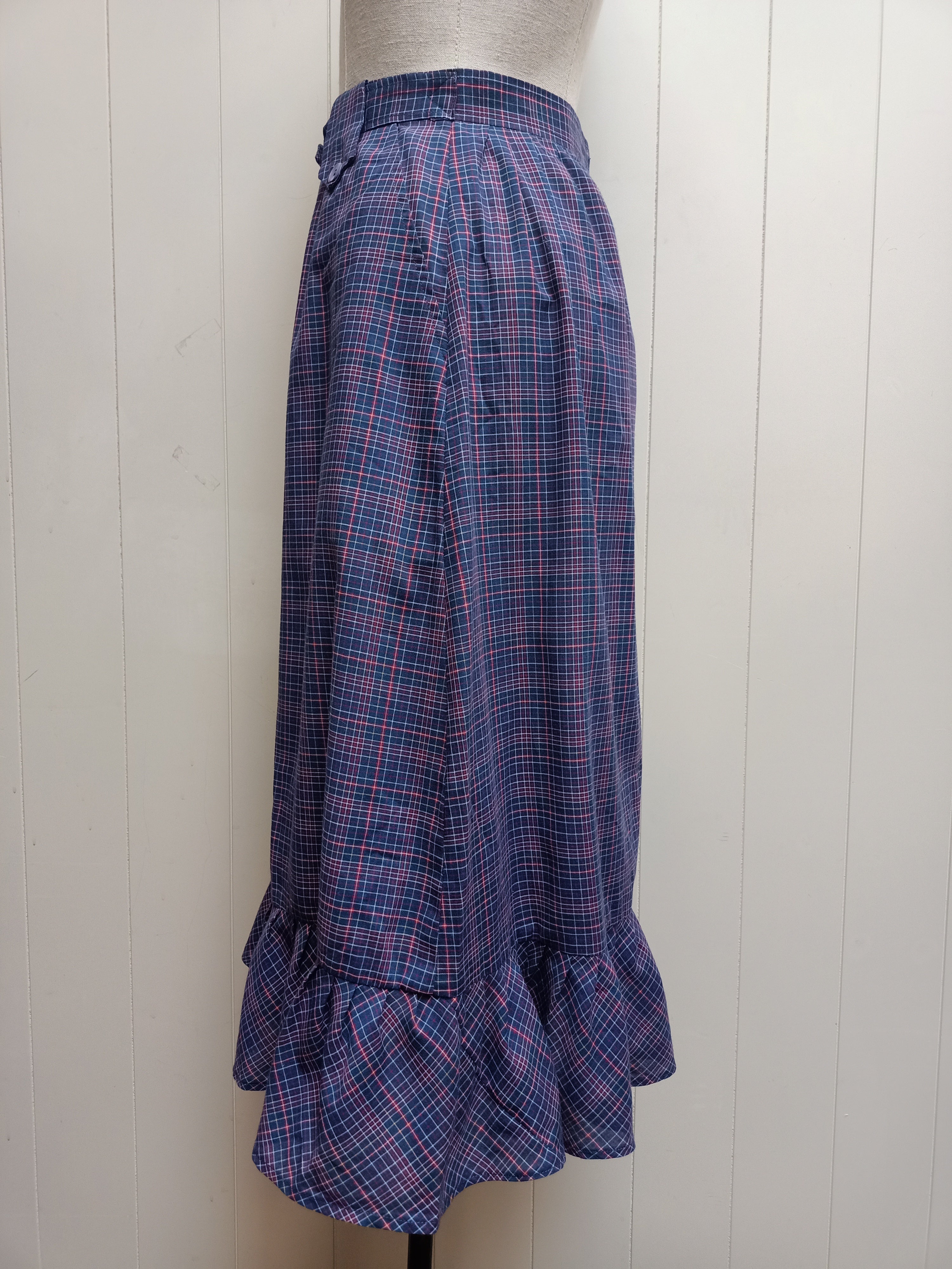 Vintage Navy Plaid Ruffle Skirt