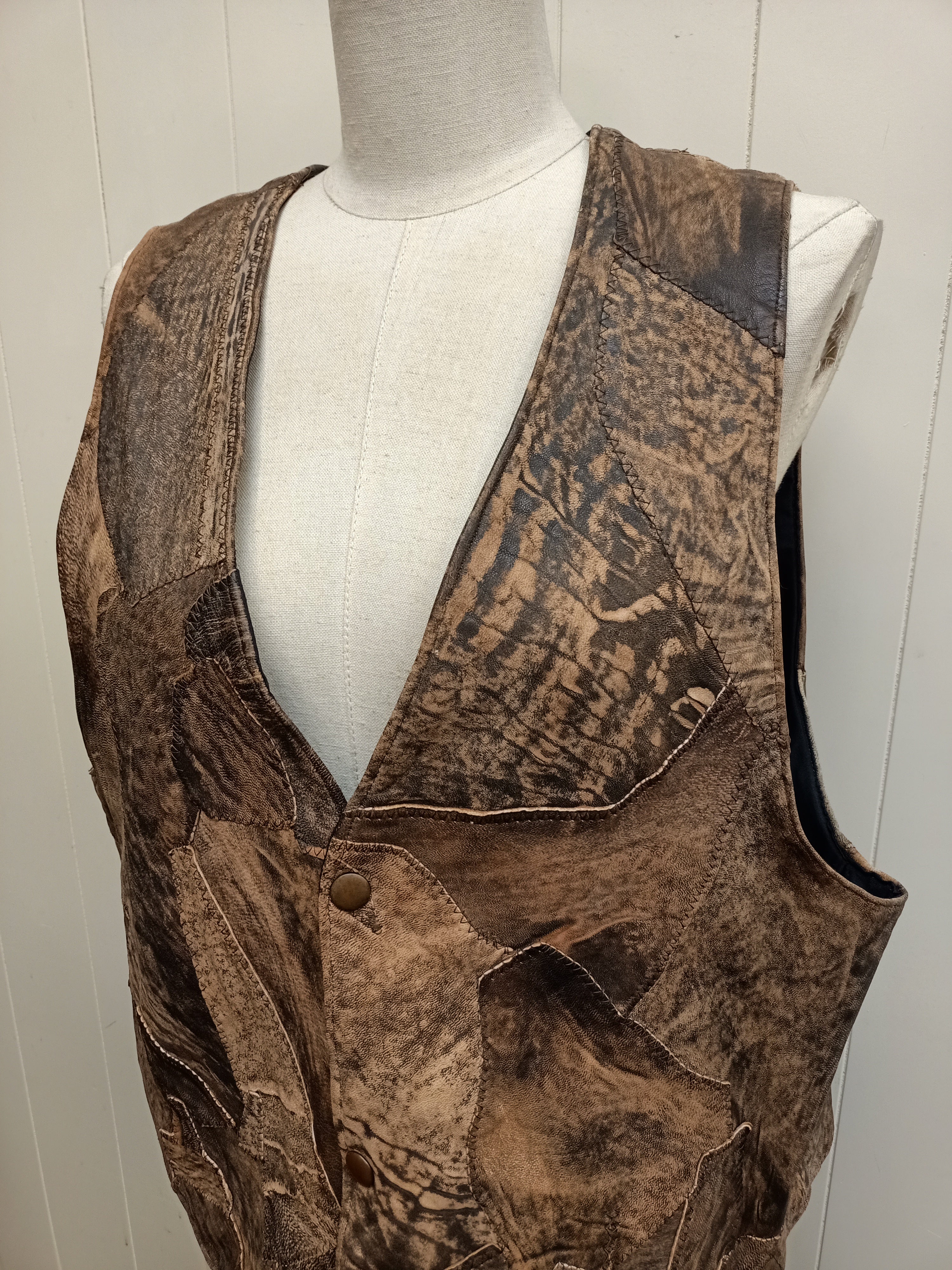 Vintage Mens Leather Patchwork Vest