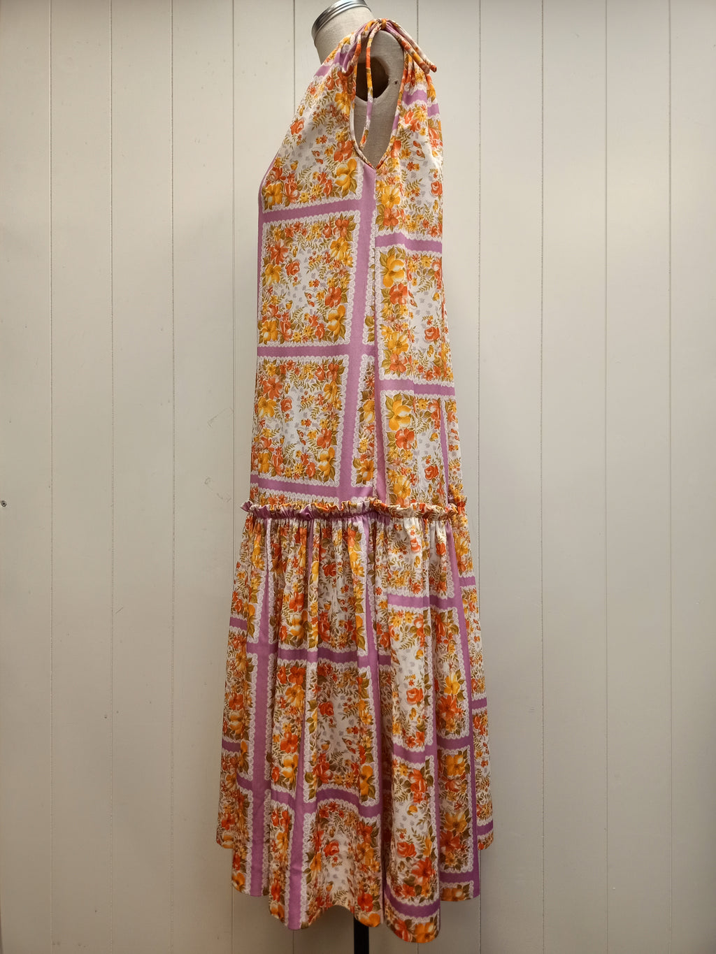 Vintage Floral Windowpane Dress