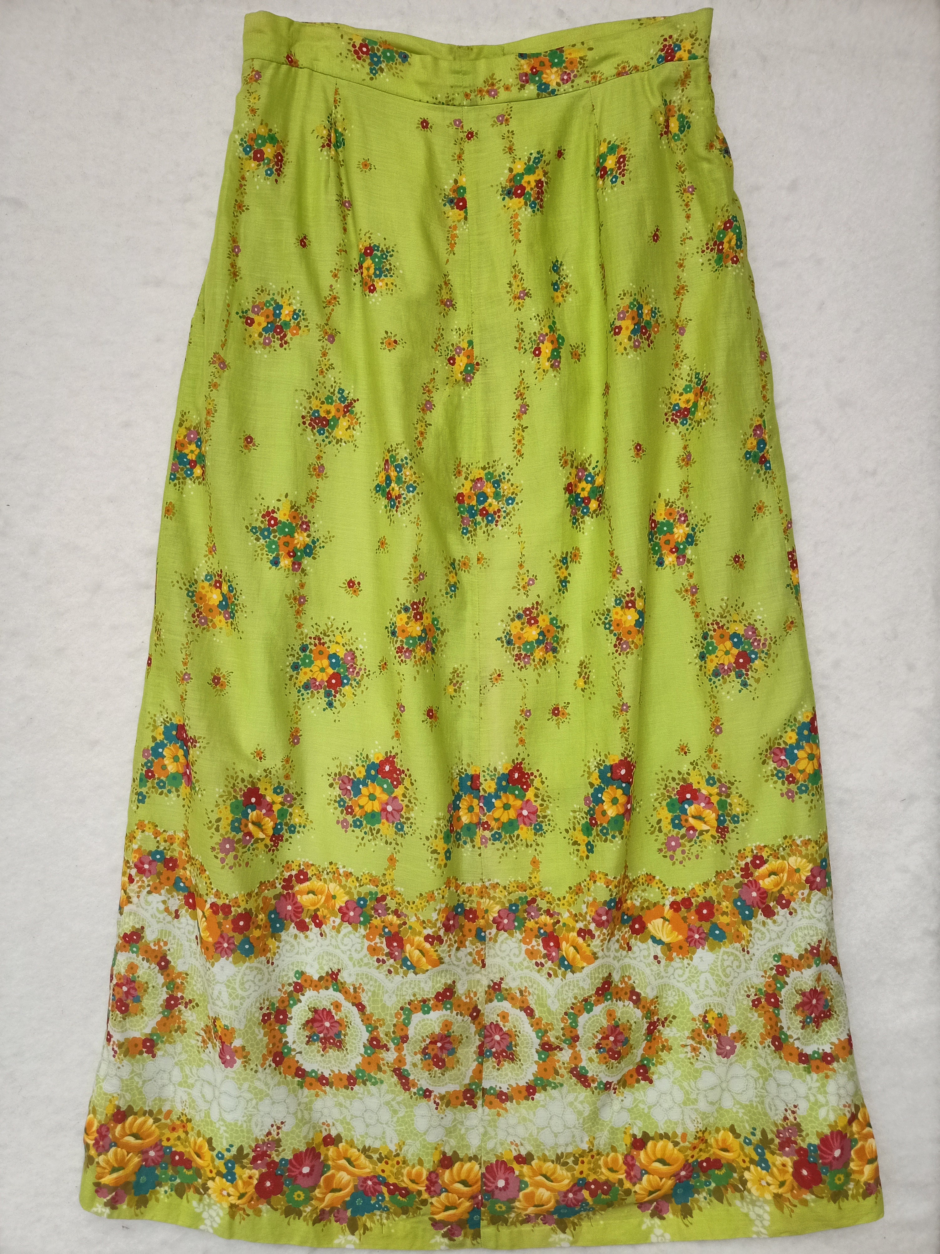 Vintage Lime Green Floral Skirt