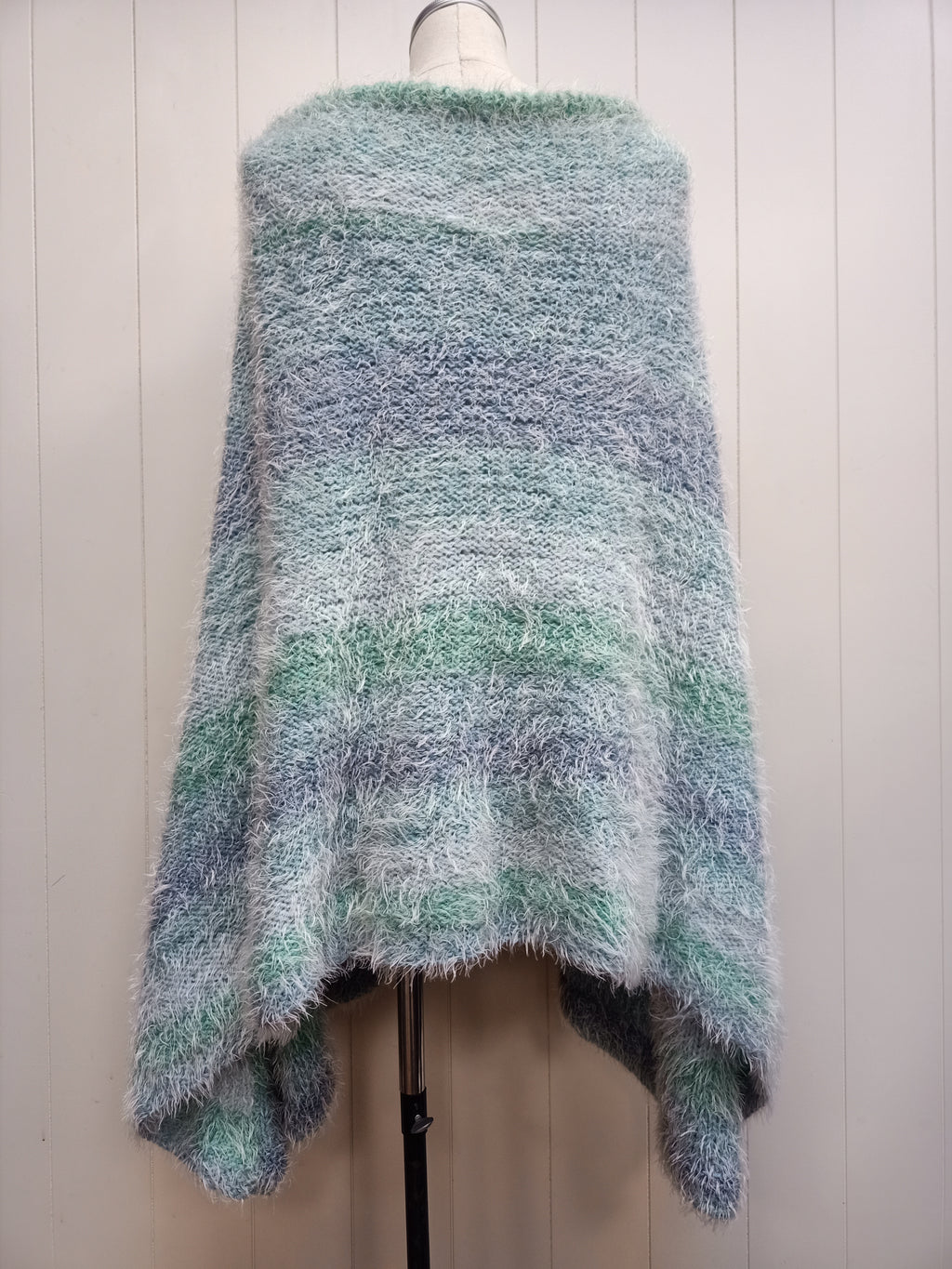 Retro Fuzzy Striped Knit Poncho