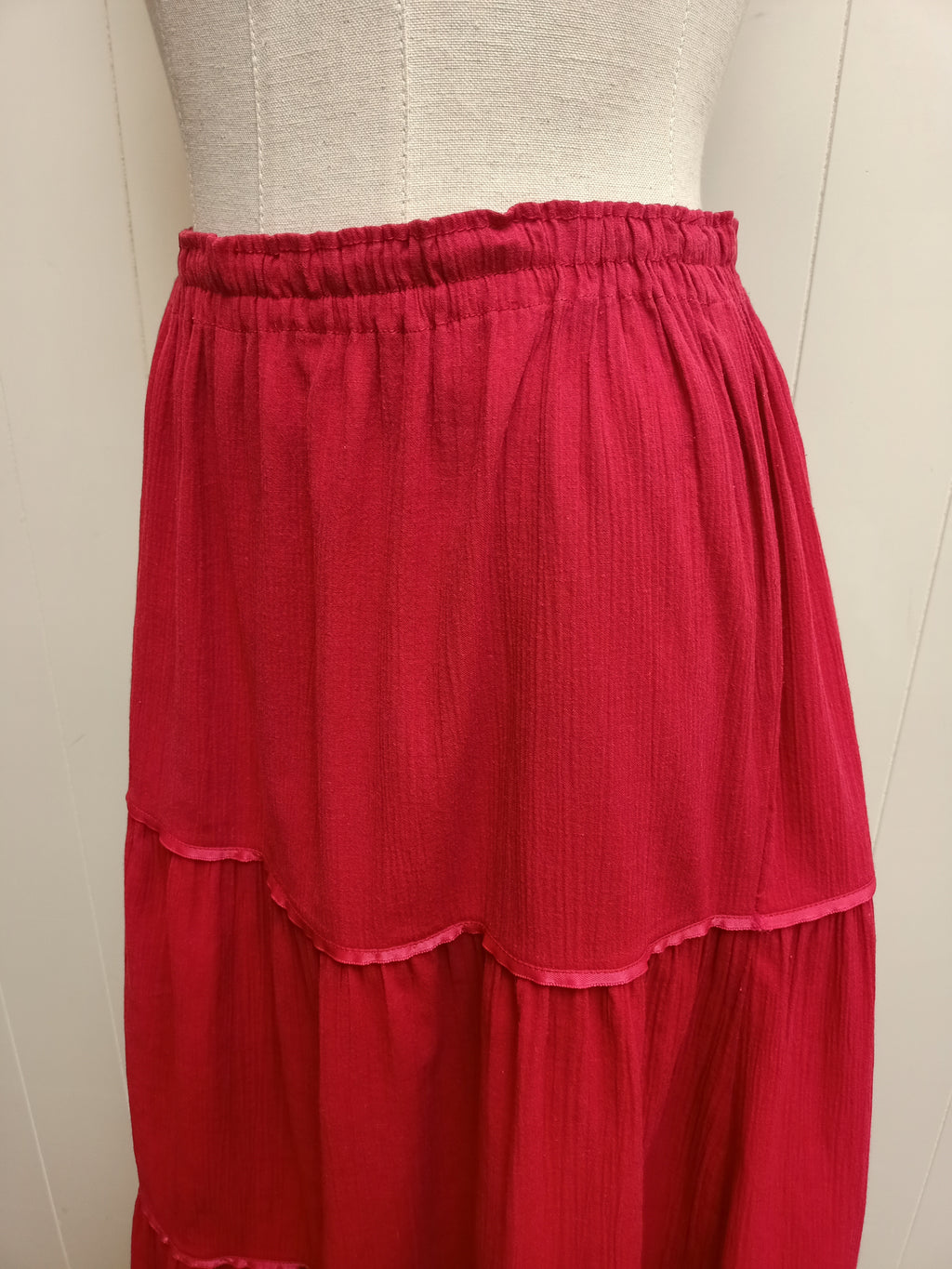 Vintage Red Magenta Tiered Skirt
