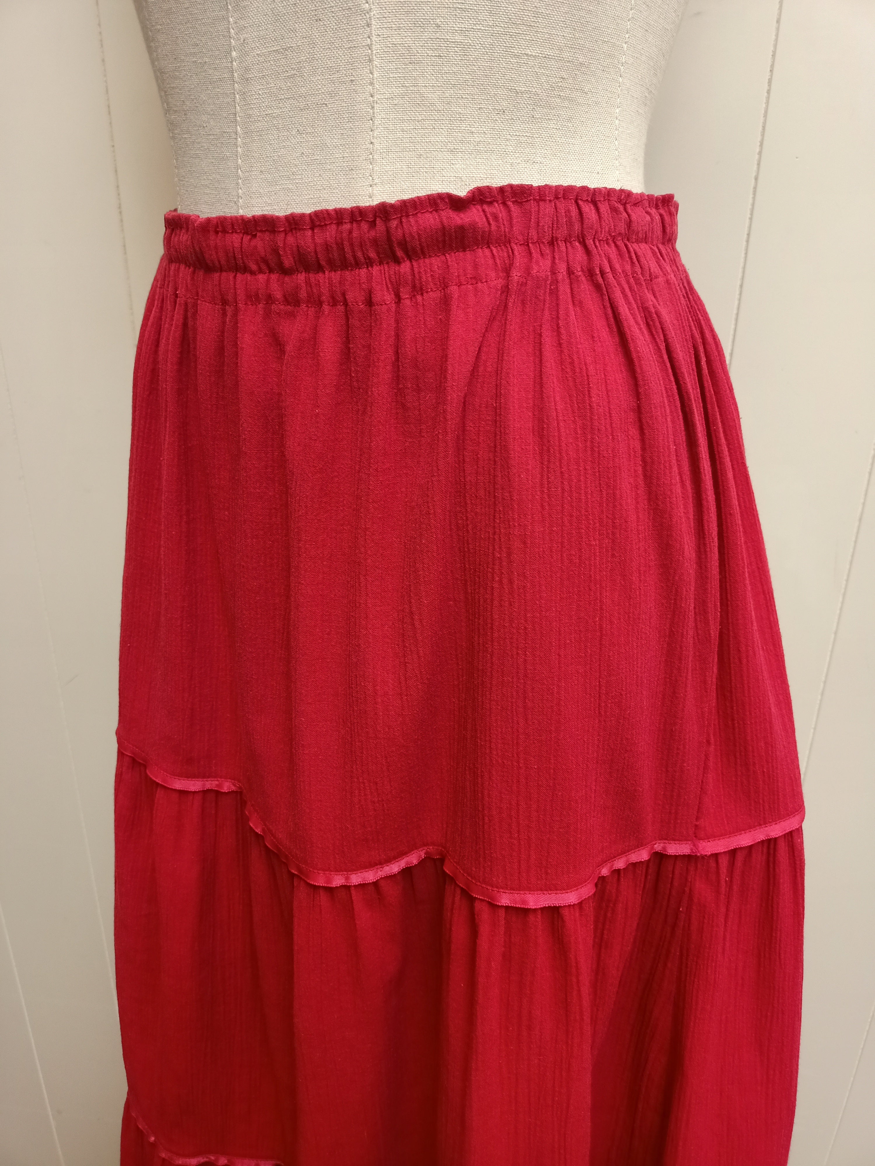 Vintage Red Magenta Tiered Skirt