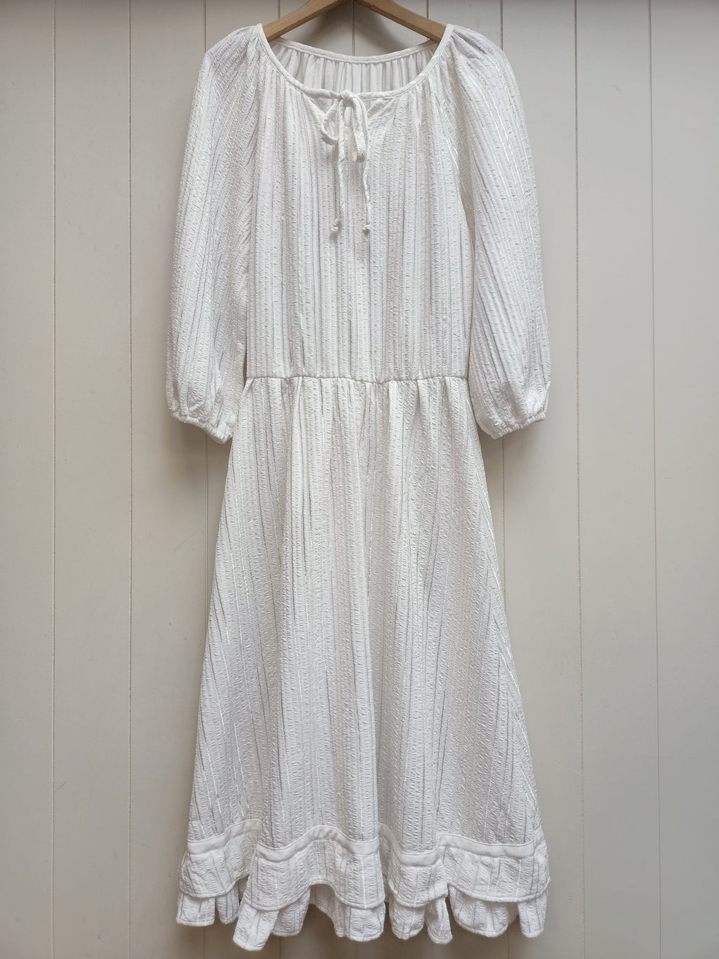 Vintage White Textured Peasant Dress