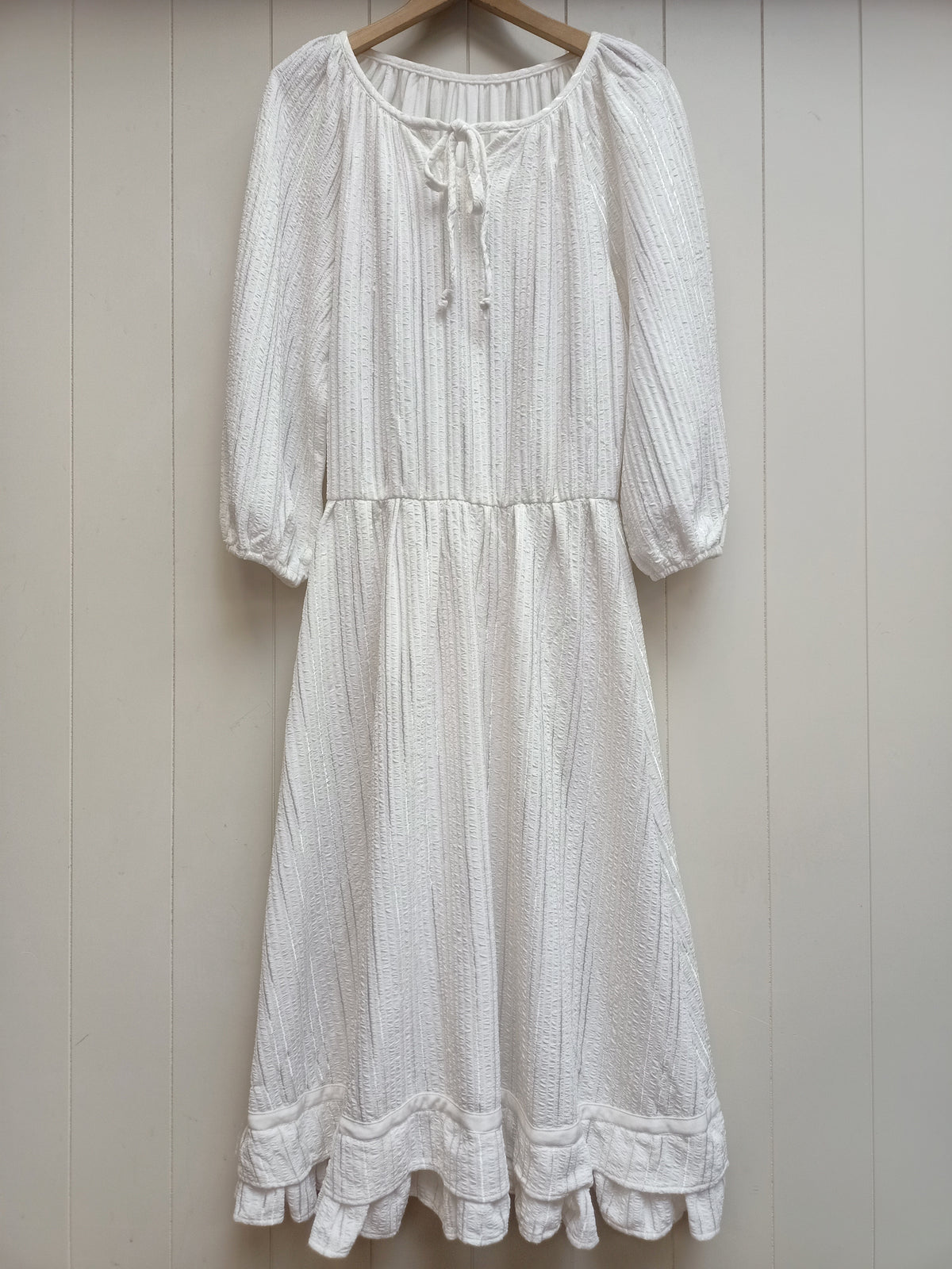 Vintage White Textured Peasant Dress