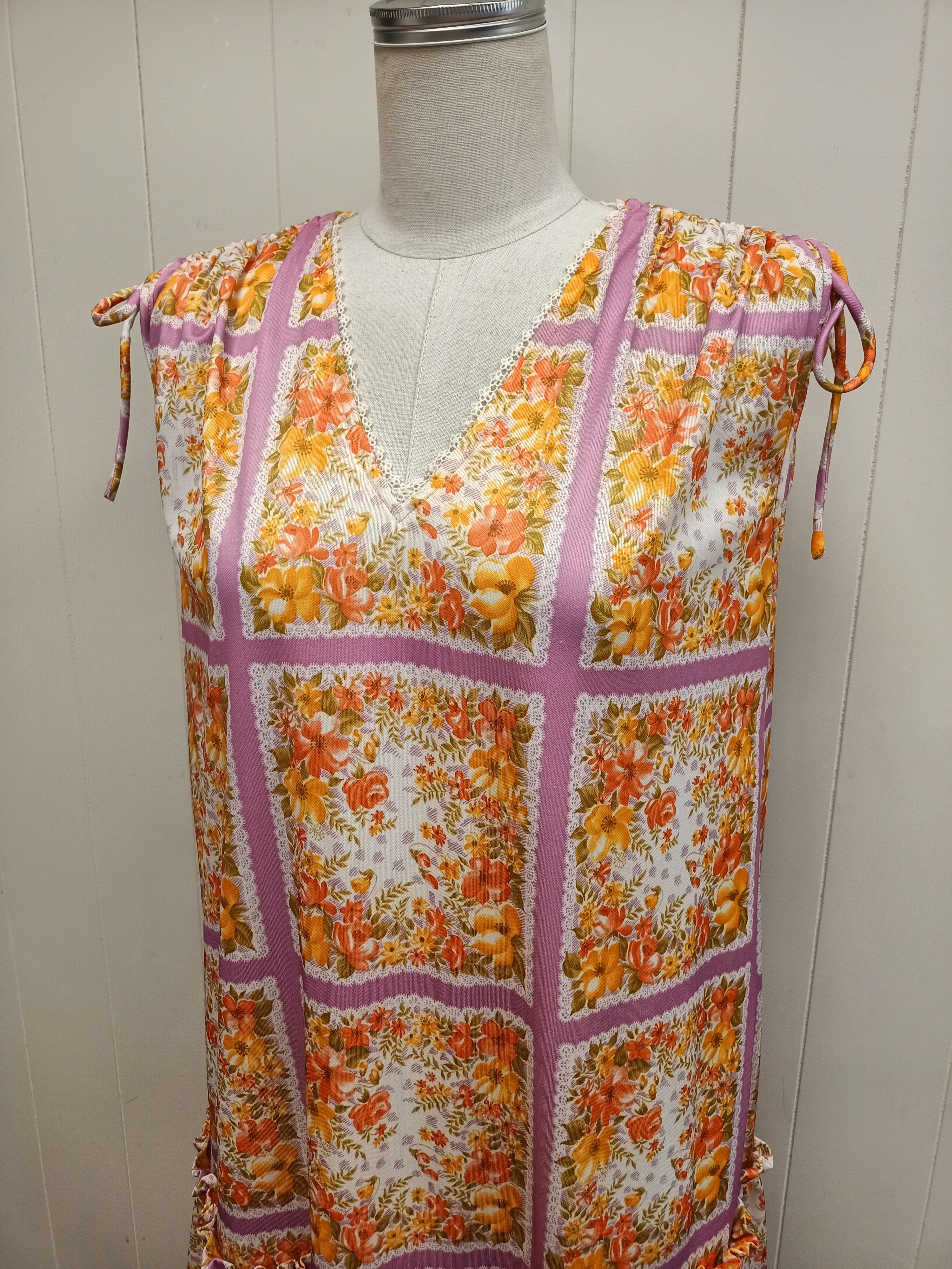 Vintage Floral Windowpane Dress