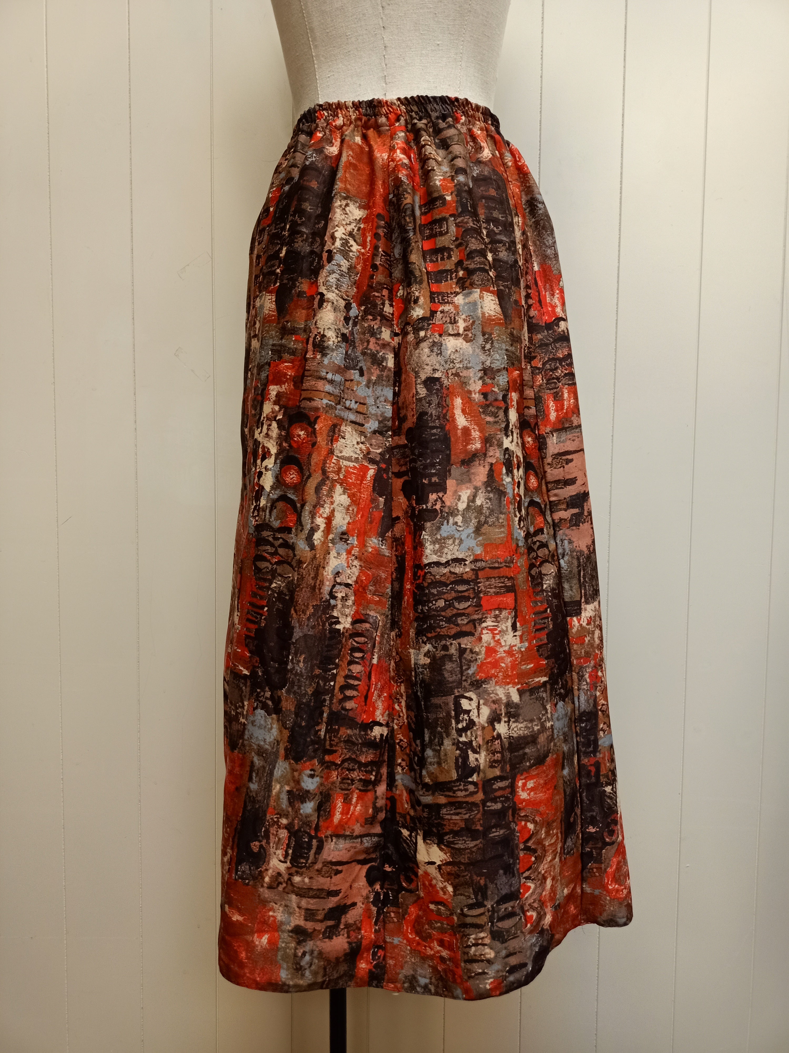 Vintage Abstract Print Panelled Skirt