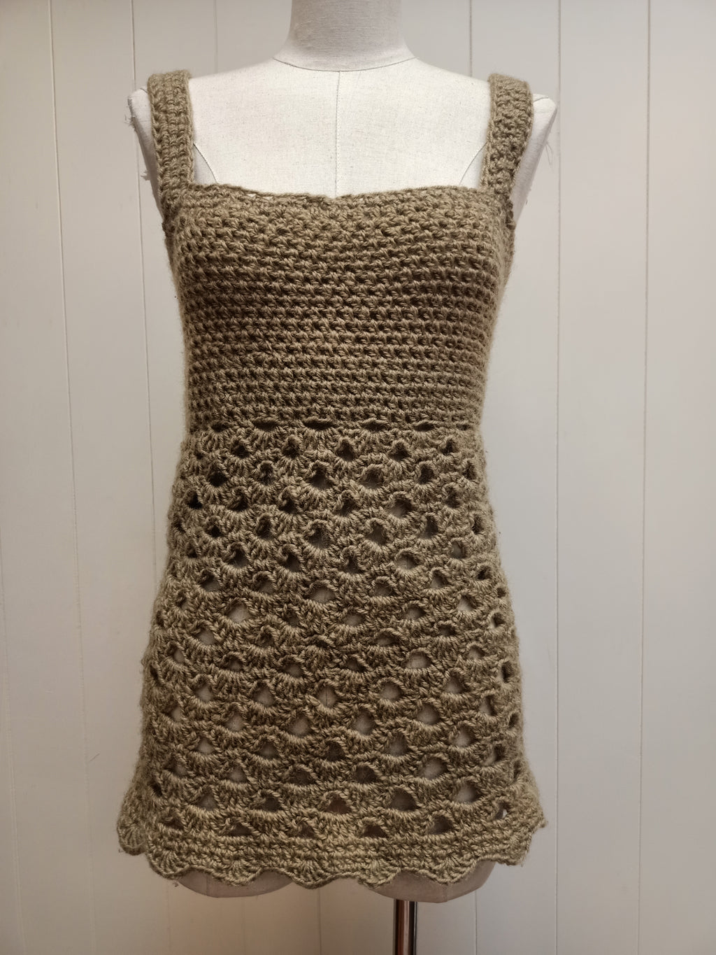 Retro Khaki Green Crochet Shirt