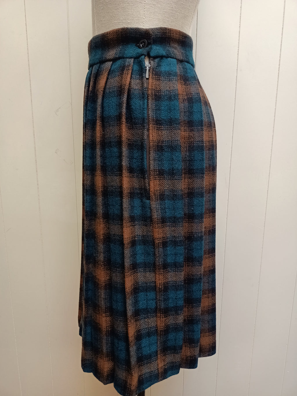 Vintage Teal And Brown Checkered Skirt