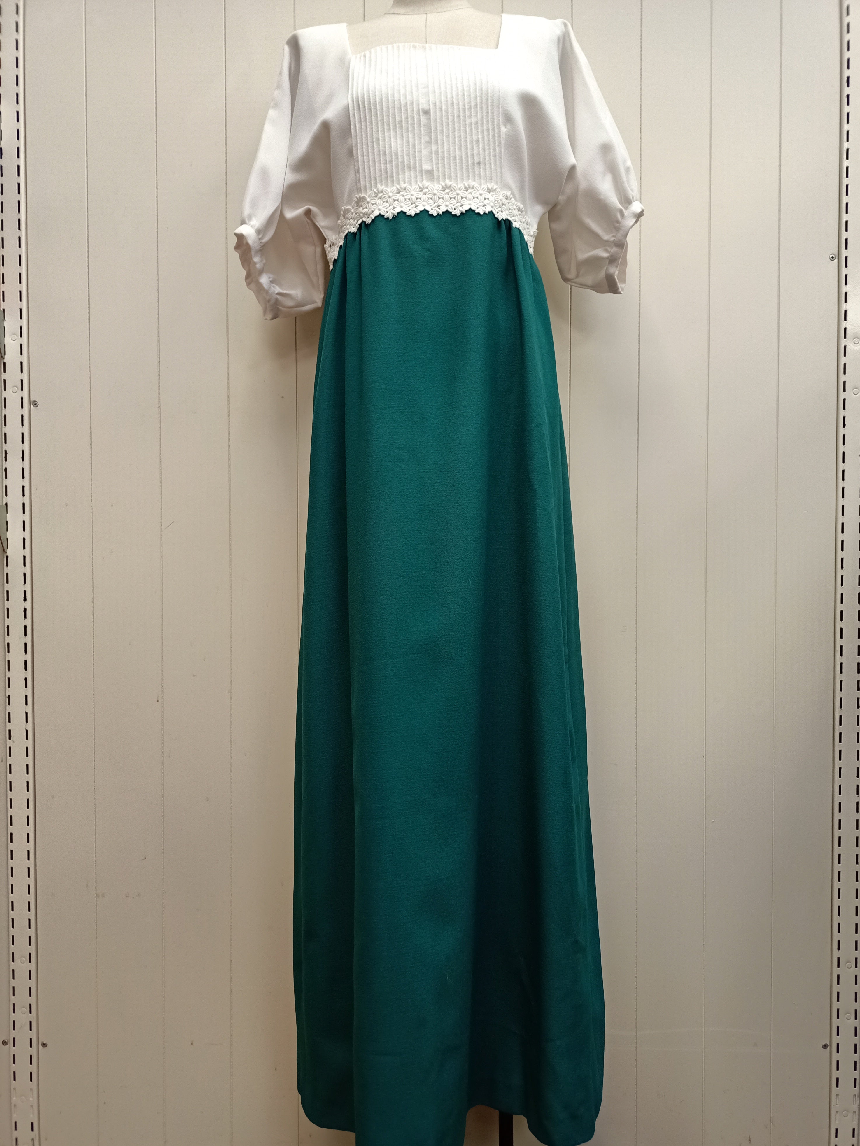 Vintage White & Green Maxi Dress