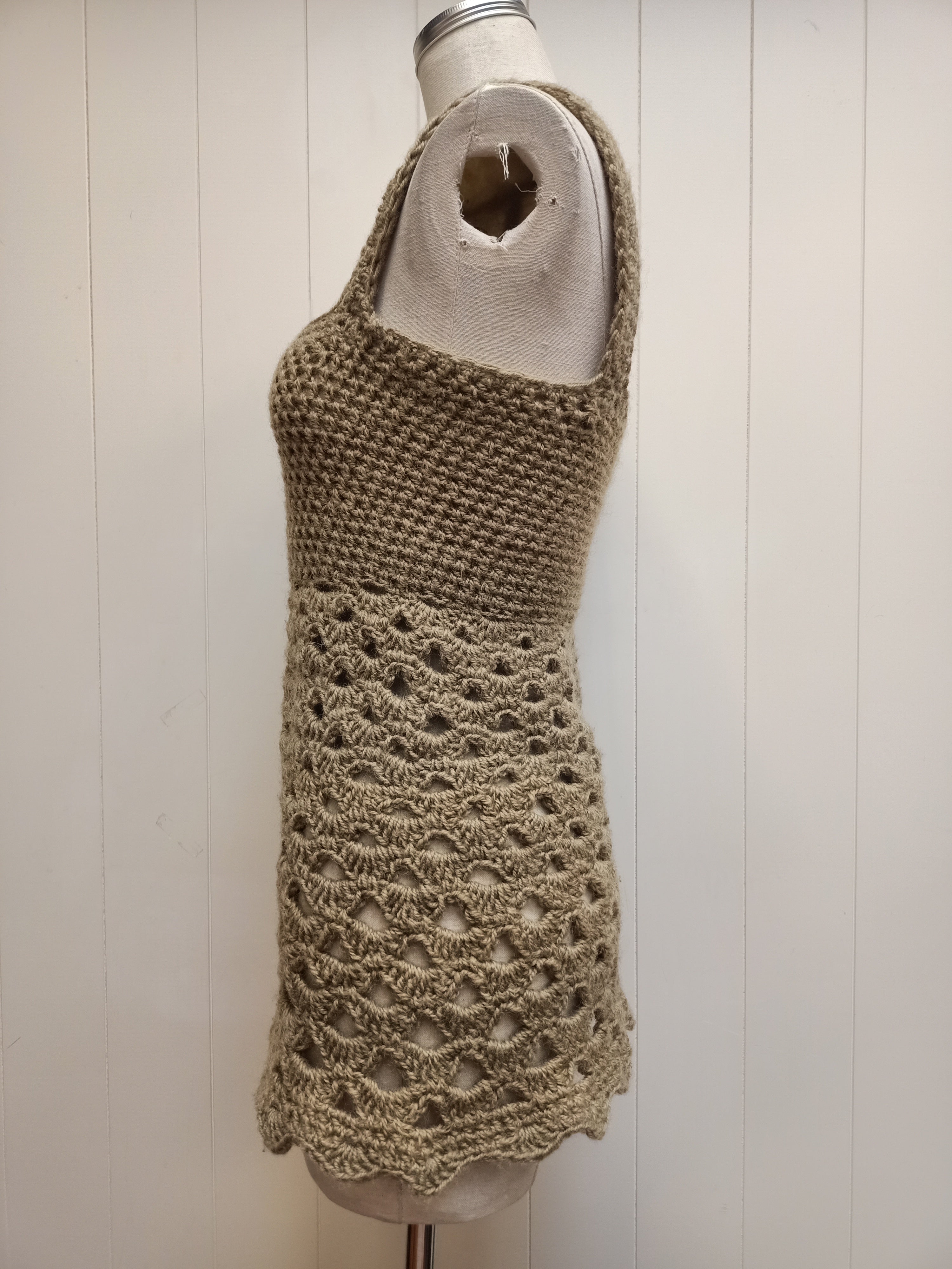 Retro Khaki Green Crochet Shirt