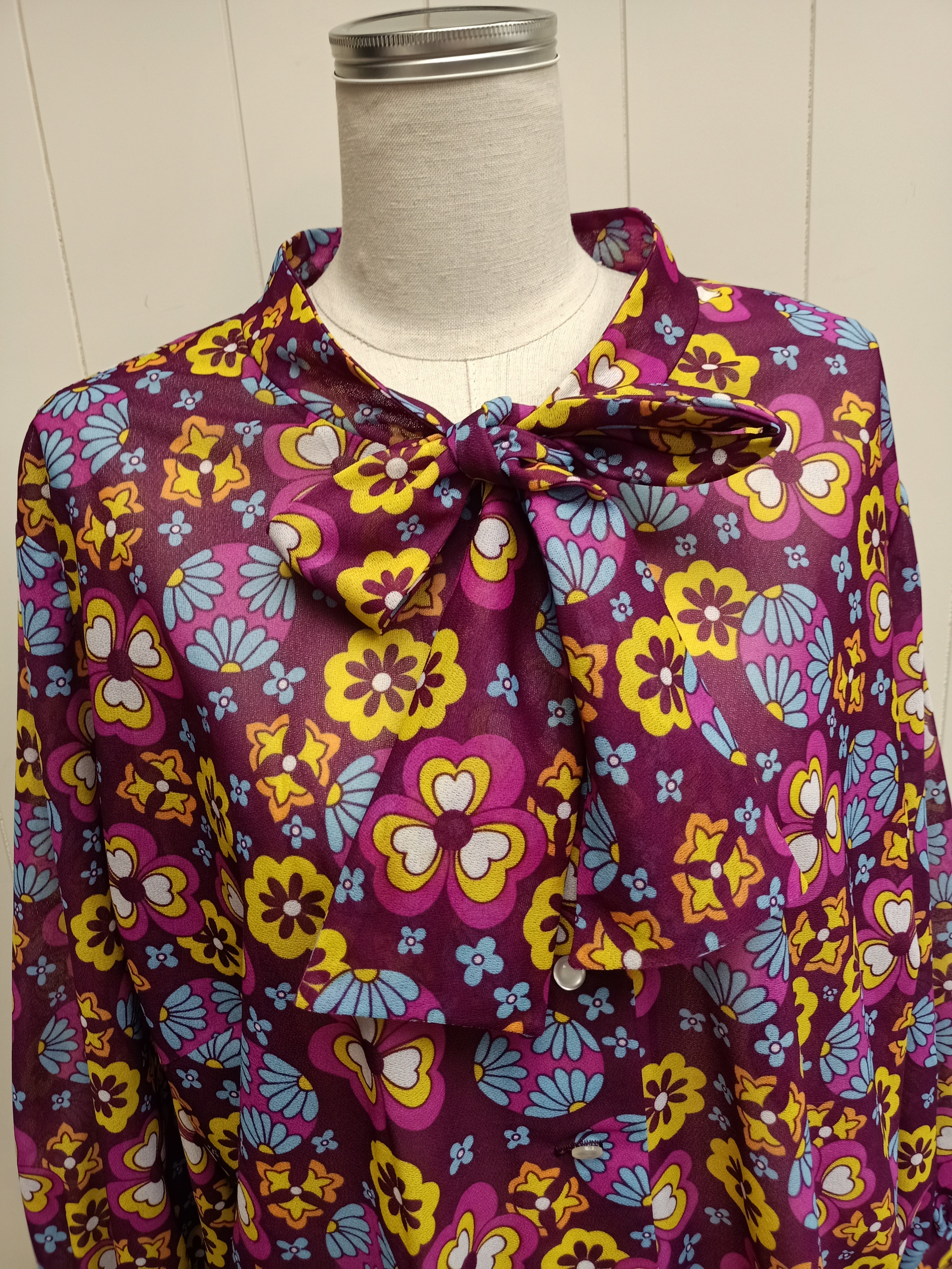 Vintage Flower Power Pussycat Bow Shirt