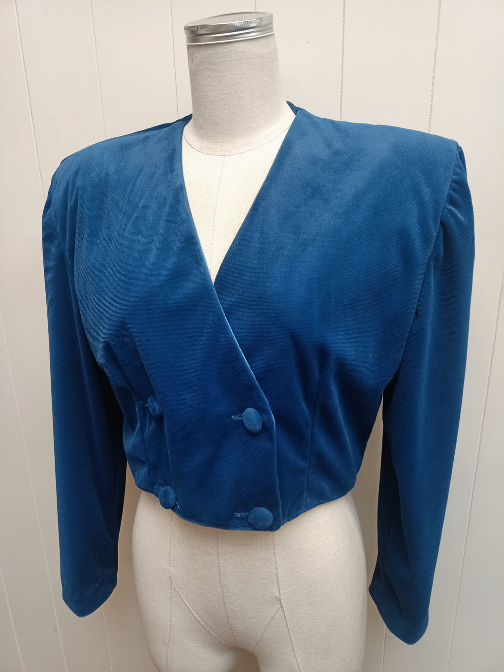 Vintage Blue Cropped Velvet Jacket