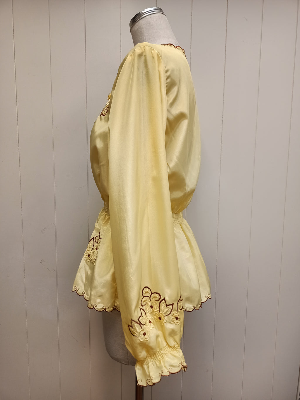 Vintage Yellow Satin Peasant Shirt