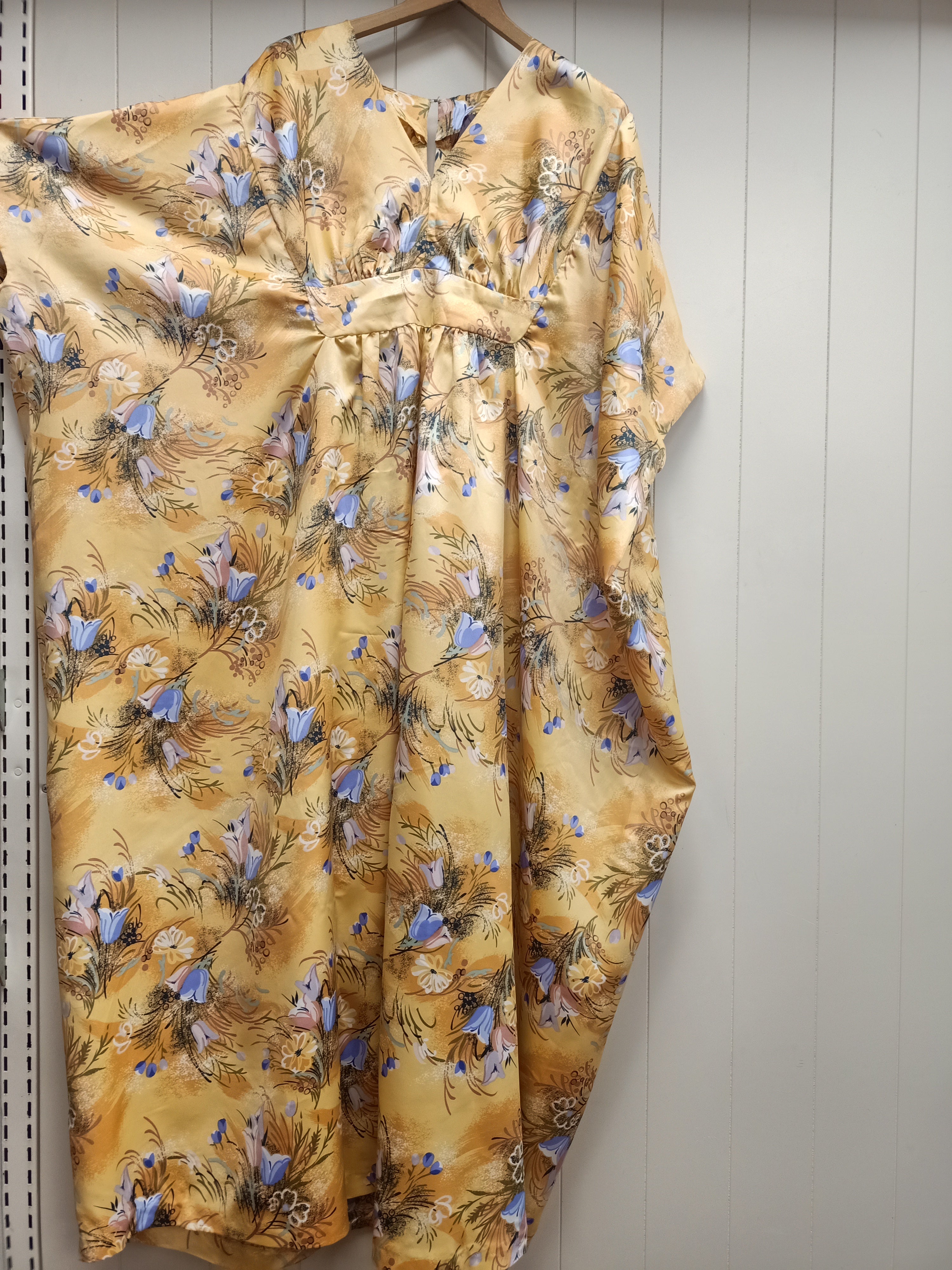 Vintage Light Yellow Floral Caftan Dress