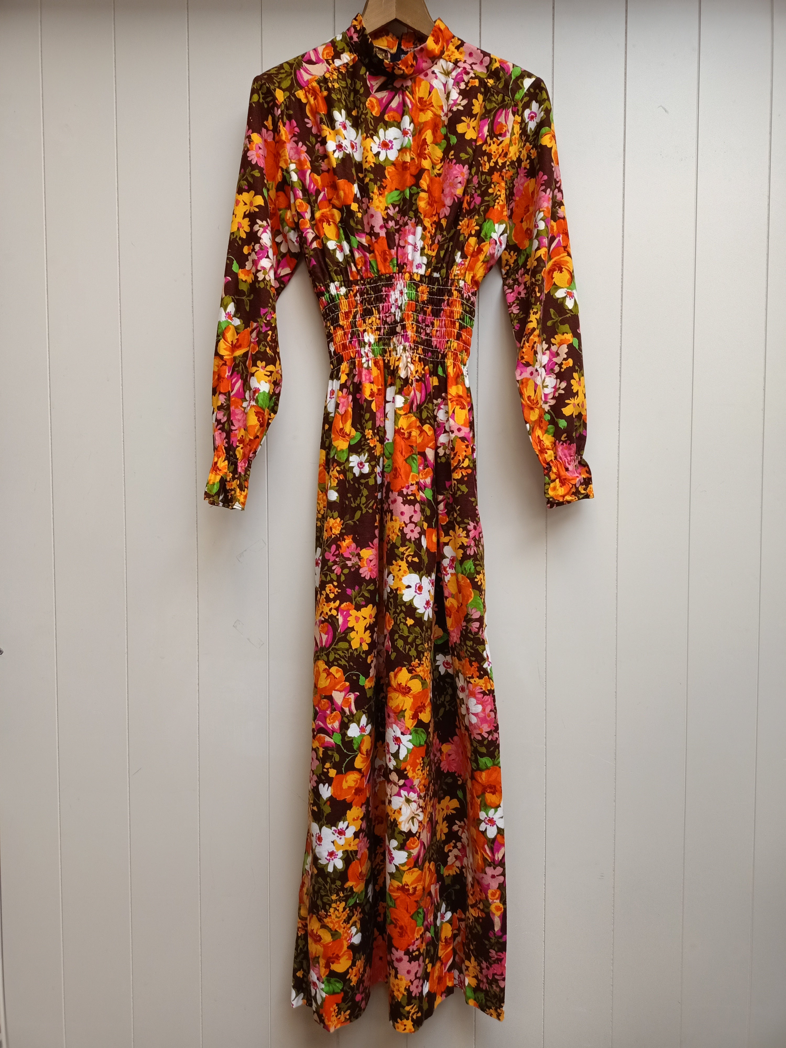 Vintage Floral Shirred Maxi Dress