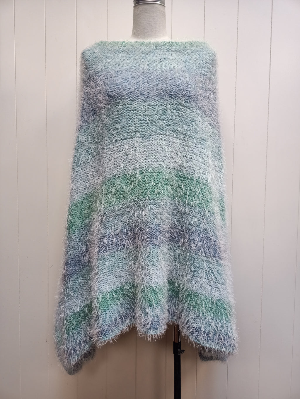 Retro Fuzzy Striped Knit Poncho