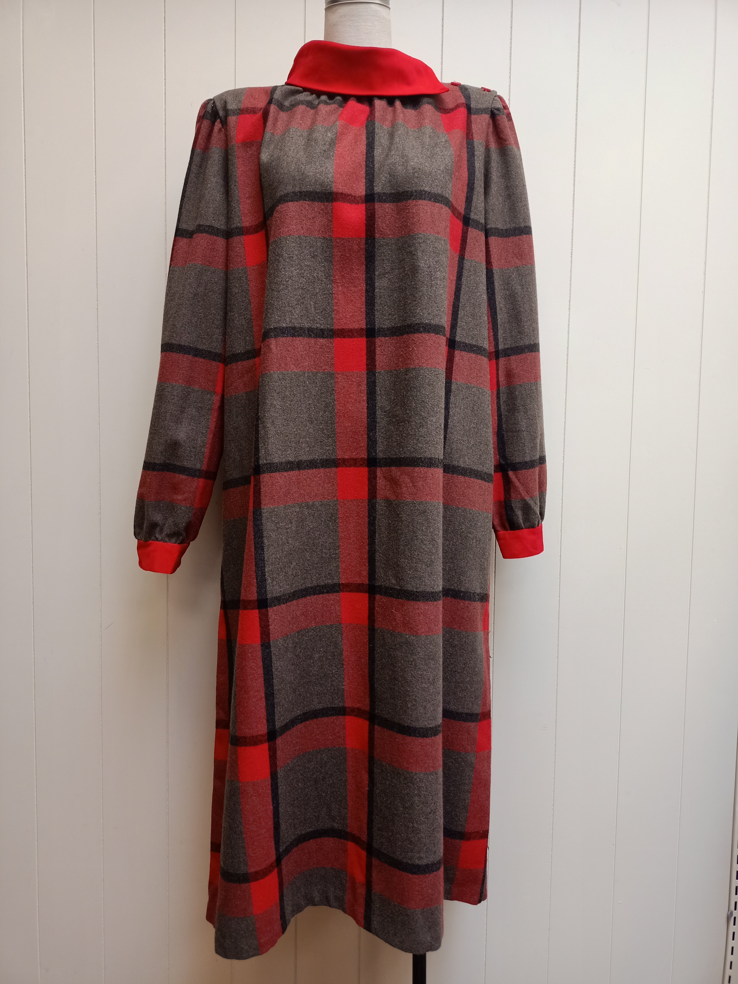 Vintage Red Collar Checkered Dress