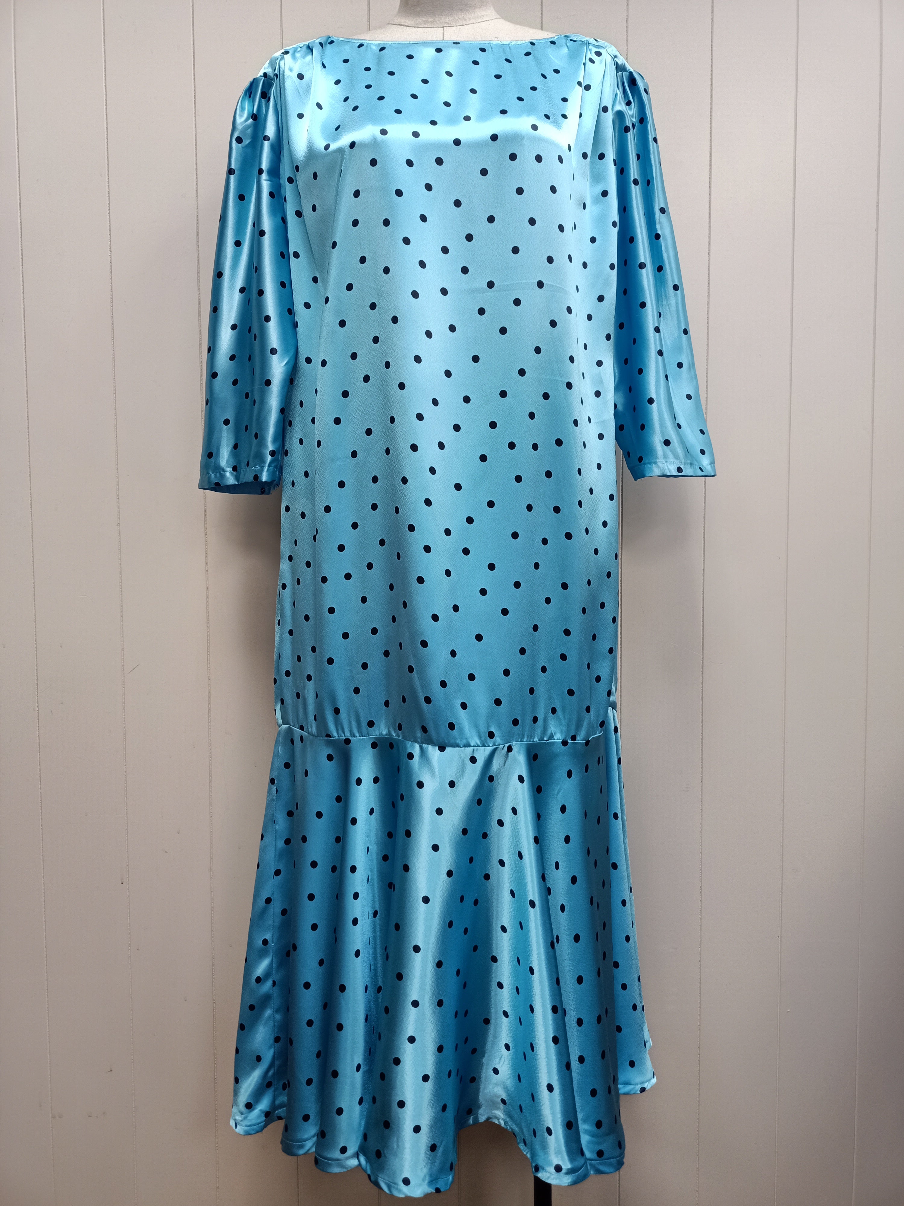 Vintage Polka Dot Satin Drop Waist Dress