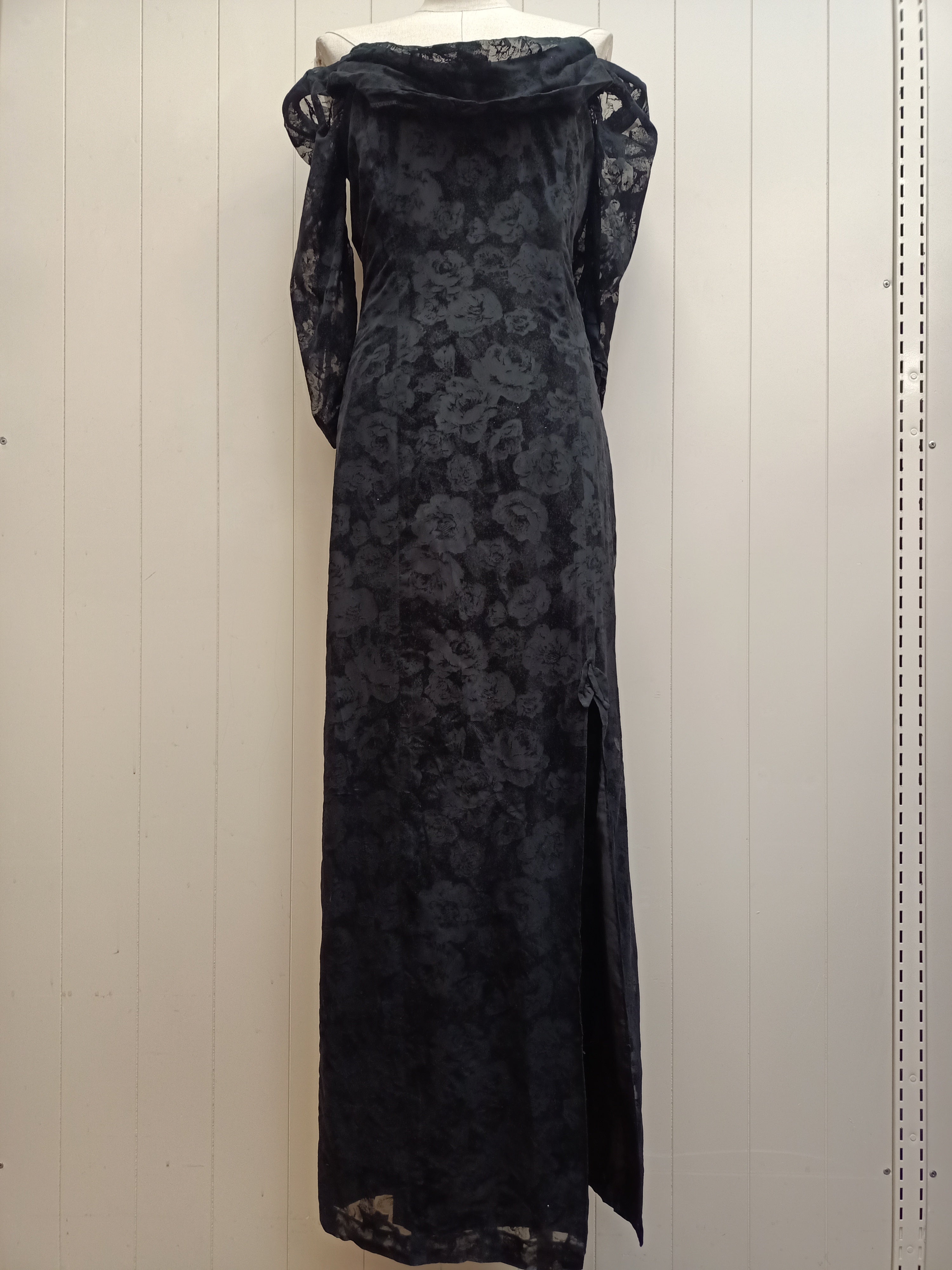 Vintage Black Floral Off Shoulder Dress