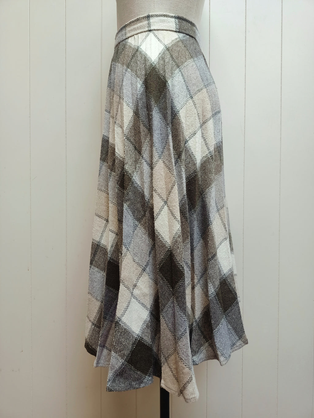 Vintage Green Striped & Cream Plaid Skirt