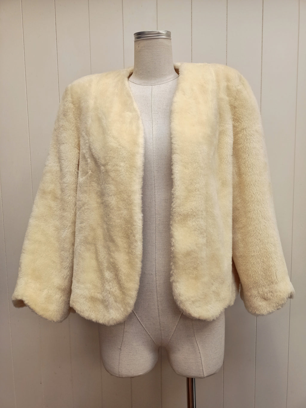 Vintage Yellow Cream Faux Fur Jacket