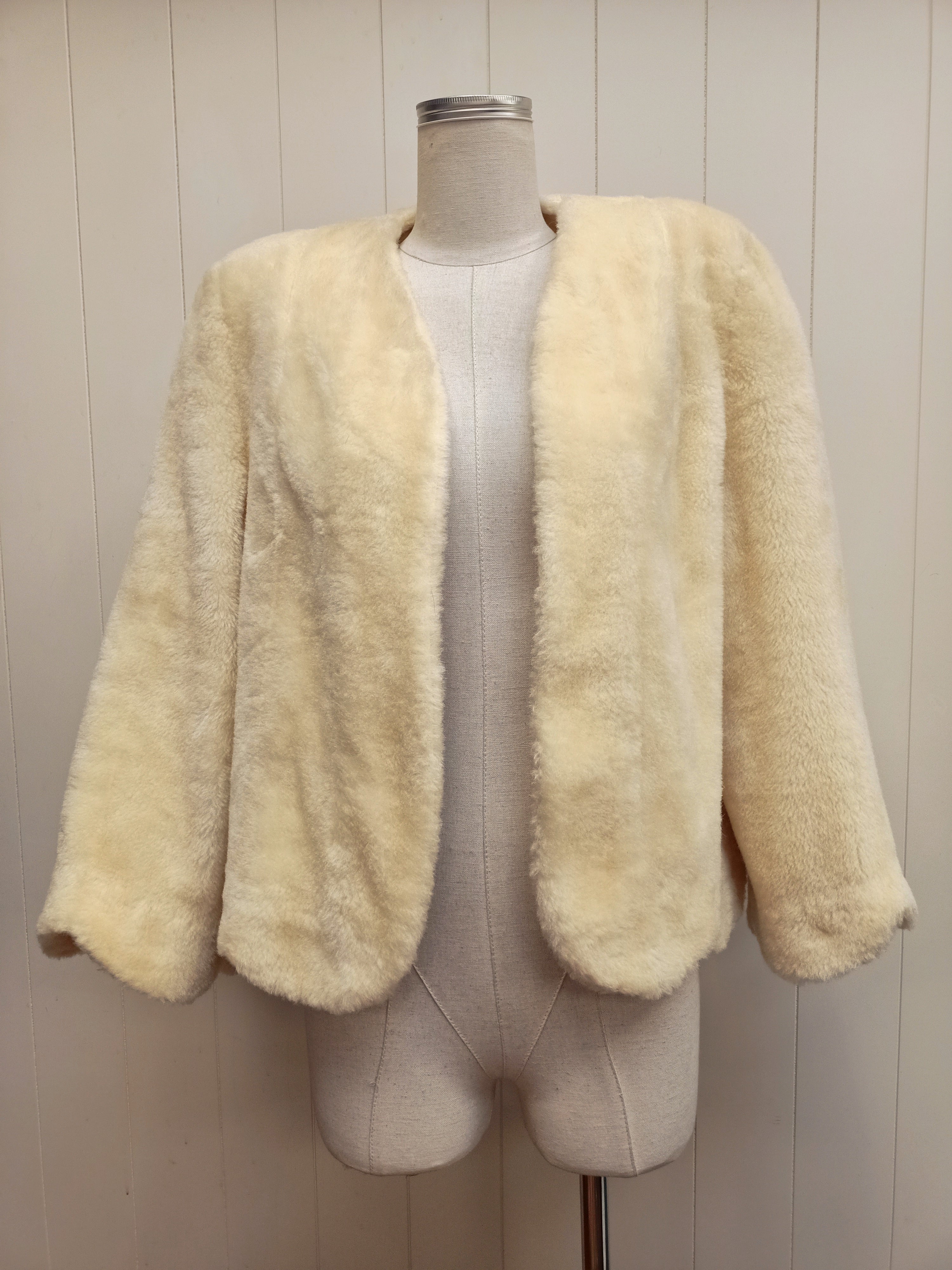 Vintage Yellow Cream Faux Fur Jacket