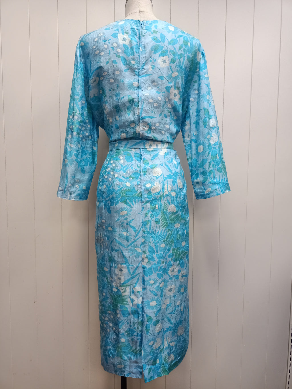 Vintage Floral Slub Satin Dress