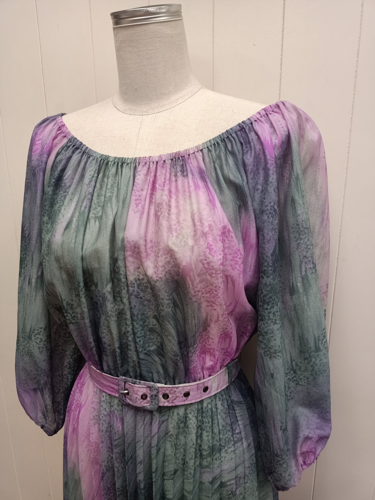 Vintage Green & Purple Peasant Dress