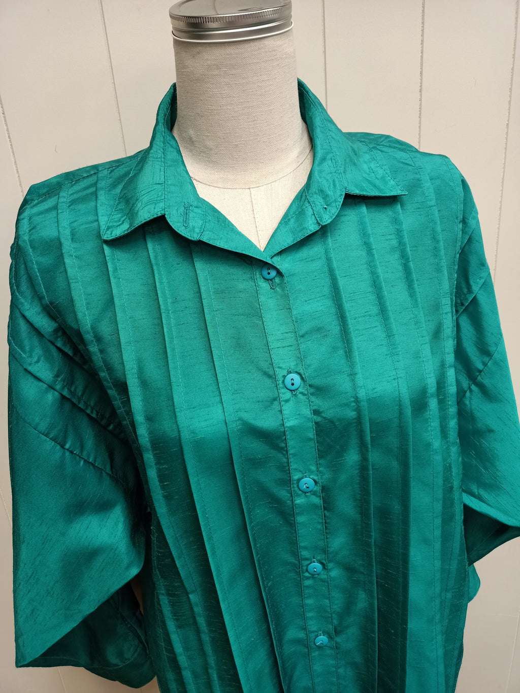 Vintage Teal Green Pintucked Shirt