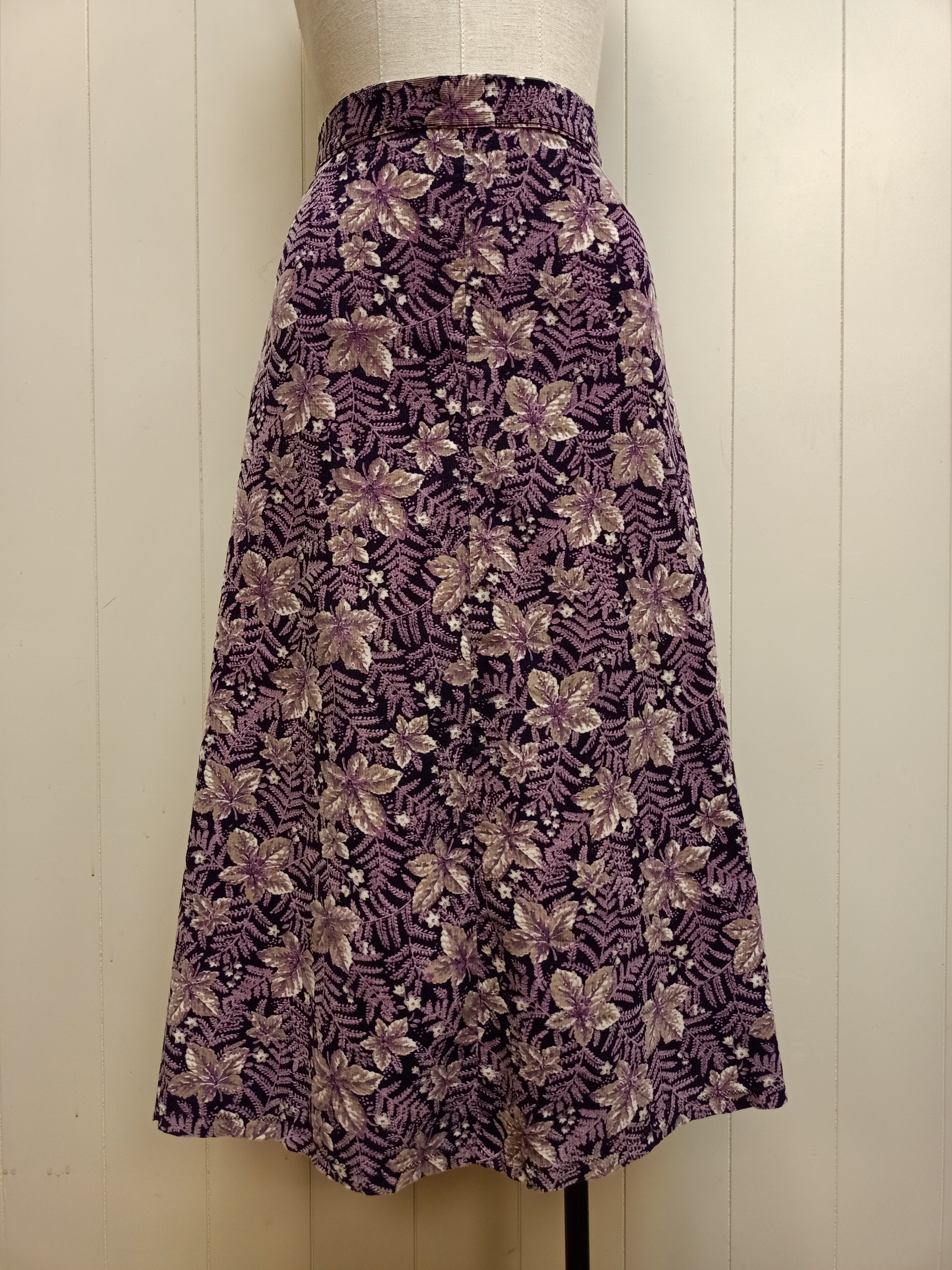 Vintage Purple Leaf Corduroy Skirt