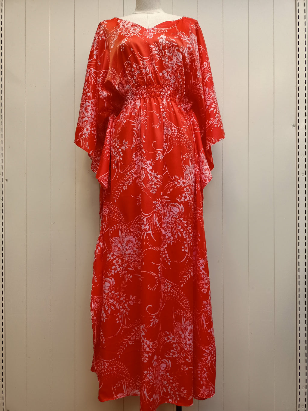 Vintage Orange Floral Caftan Maxi Dress