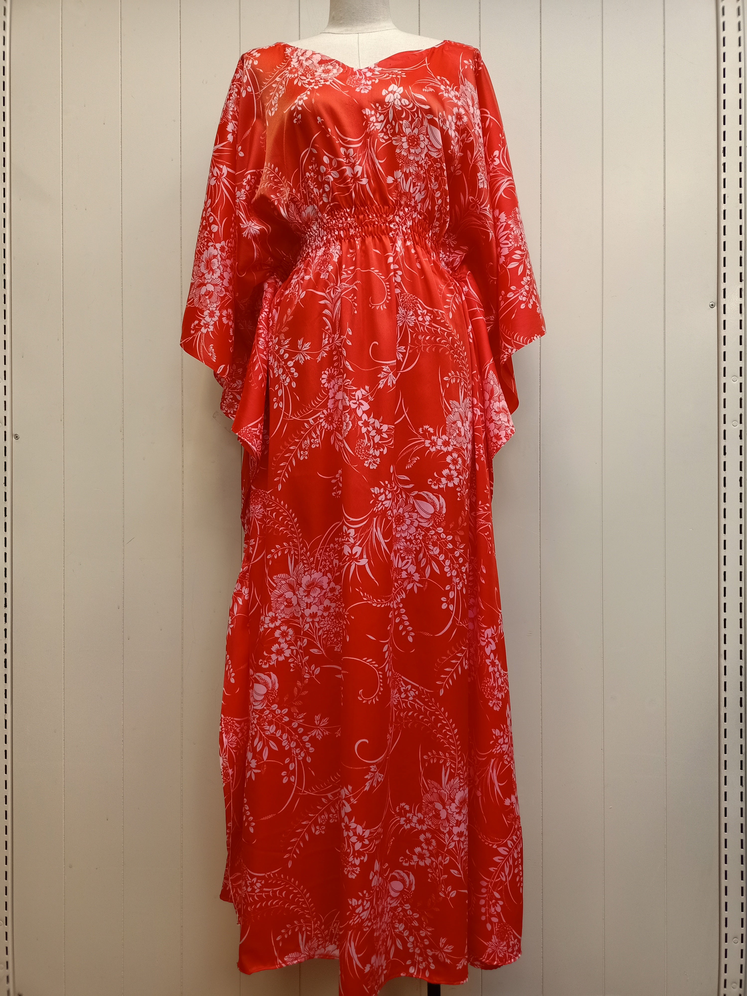 Vintage Orange Floral Caftan Maxi Dress