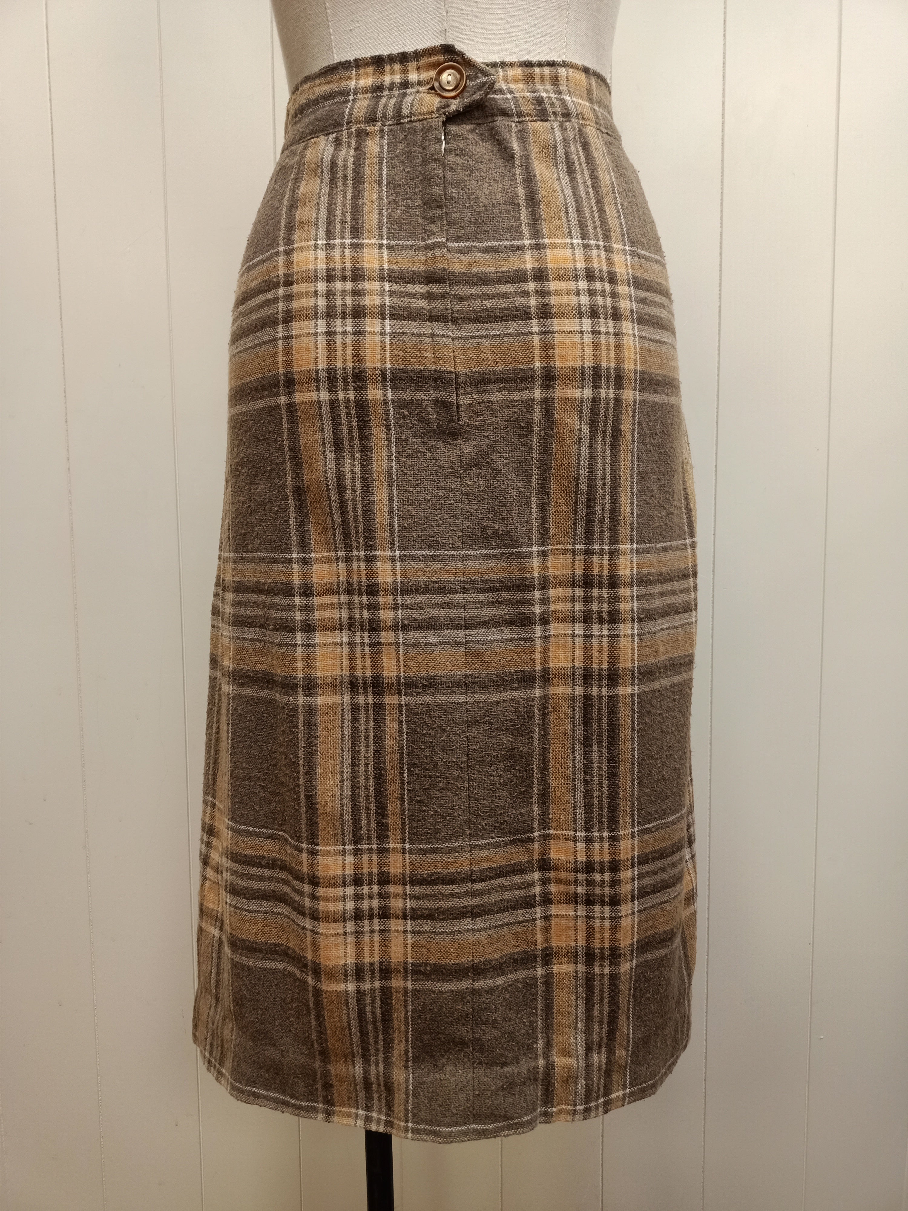 Vintage Brown & Orange Plaid Skirt