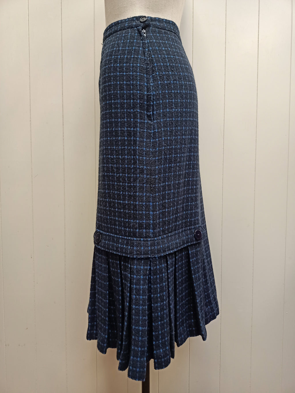 Vintage Black & Blue Windowpane Plaid Skirt