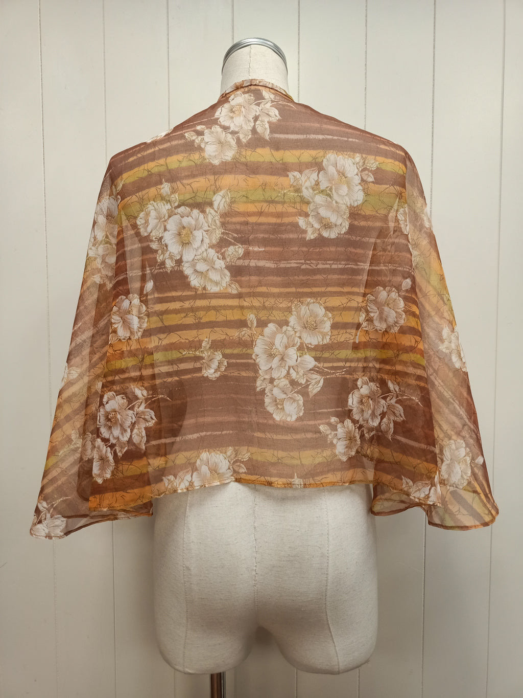 Vintage Orange Floral Chiffon Cape