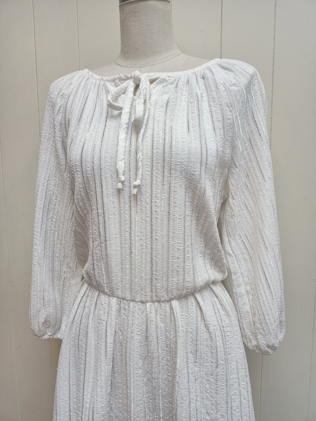 Vintage White Textured Peasant Dress
