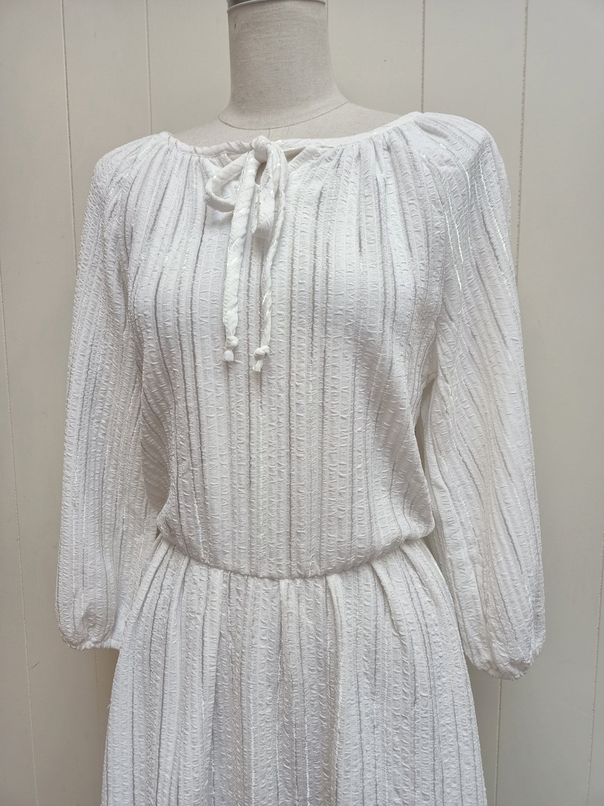 Vintage White Textured Peasant Dress