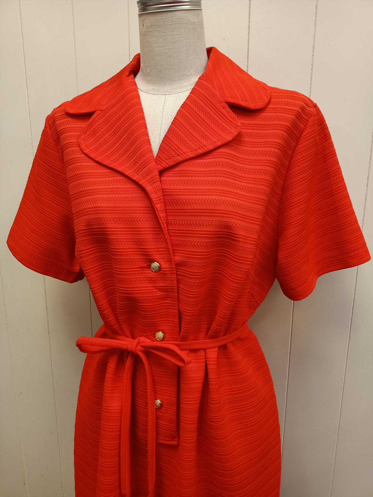 Vintage Patterned Stripe Red Dress