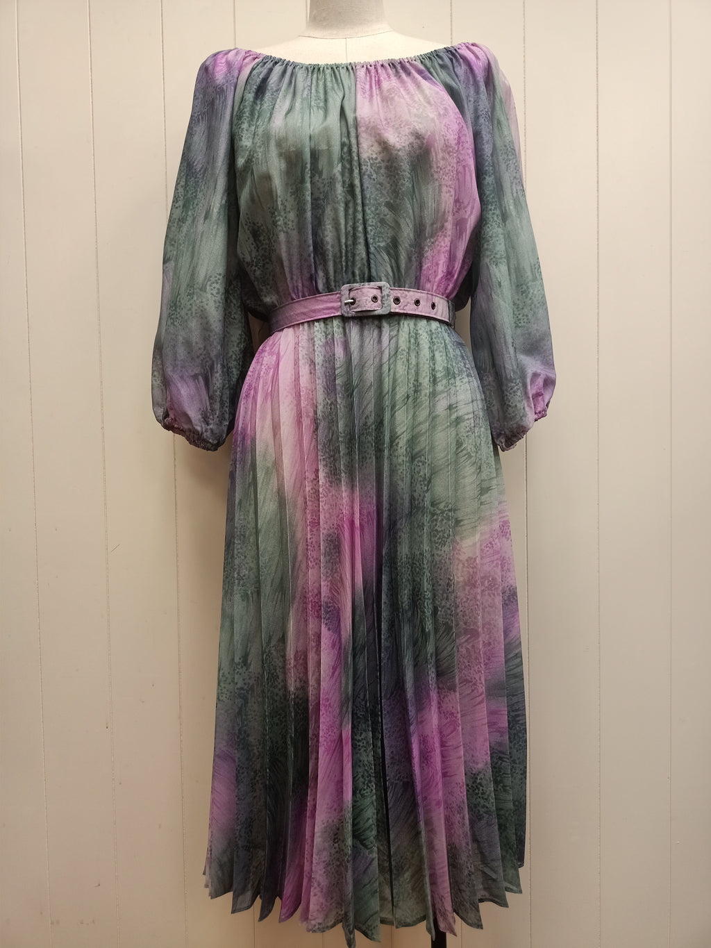 Vintage Green & Purple Peasant Dress
