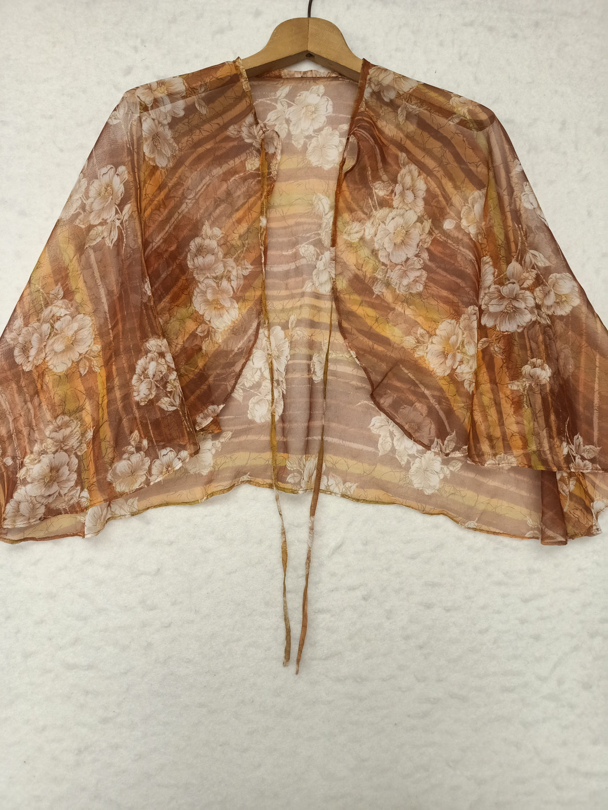 Vintage Orange Floral Chiffon Cape