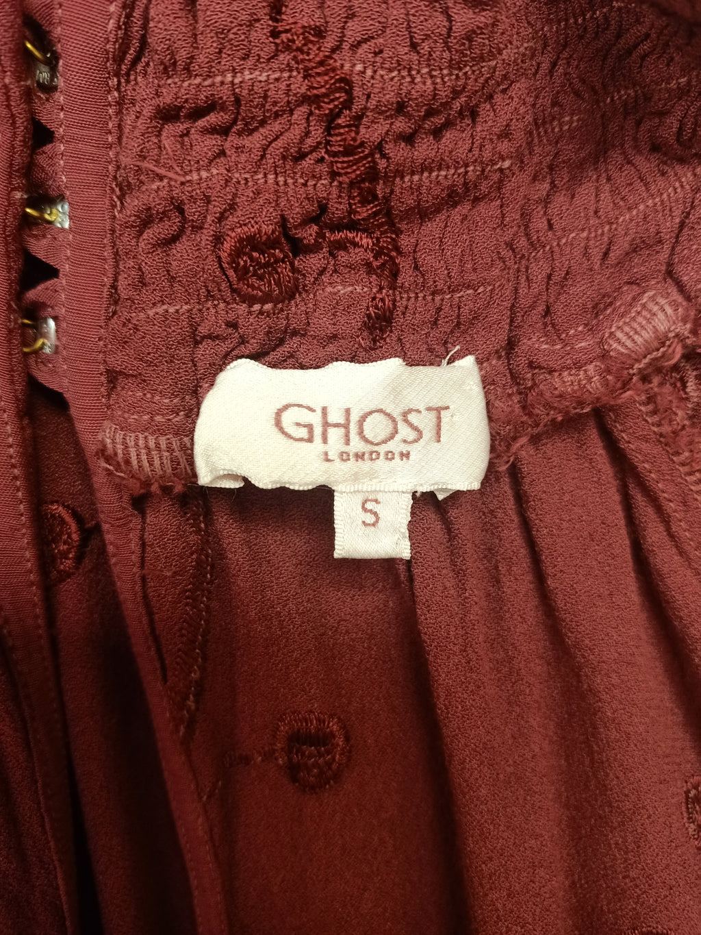 Ghost London Burgundy Embroidered Dress