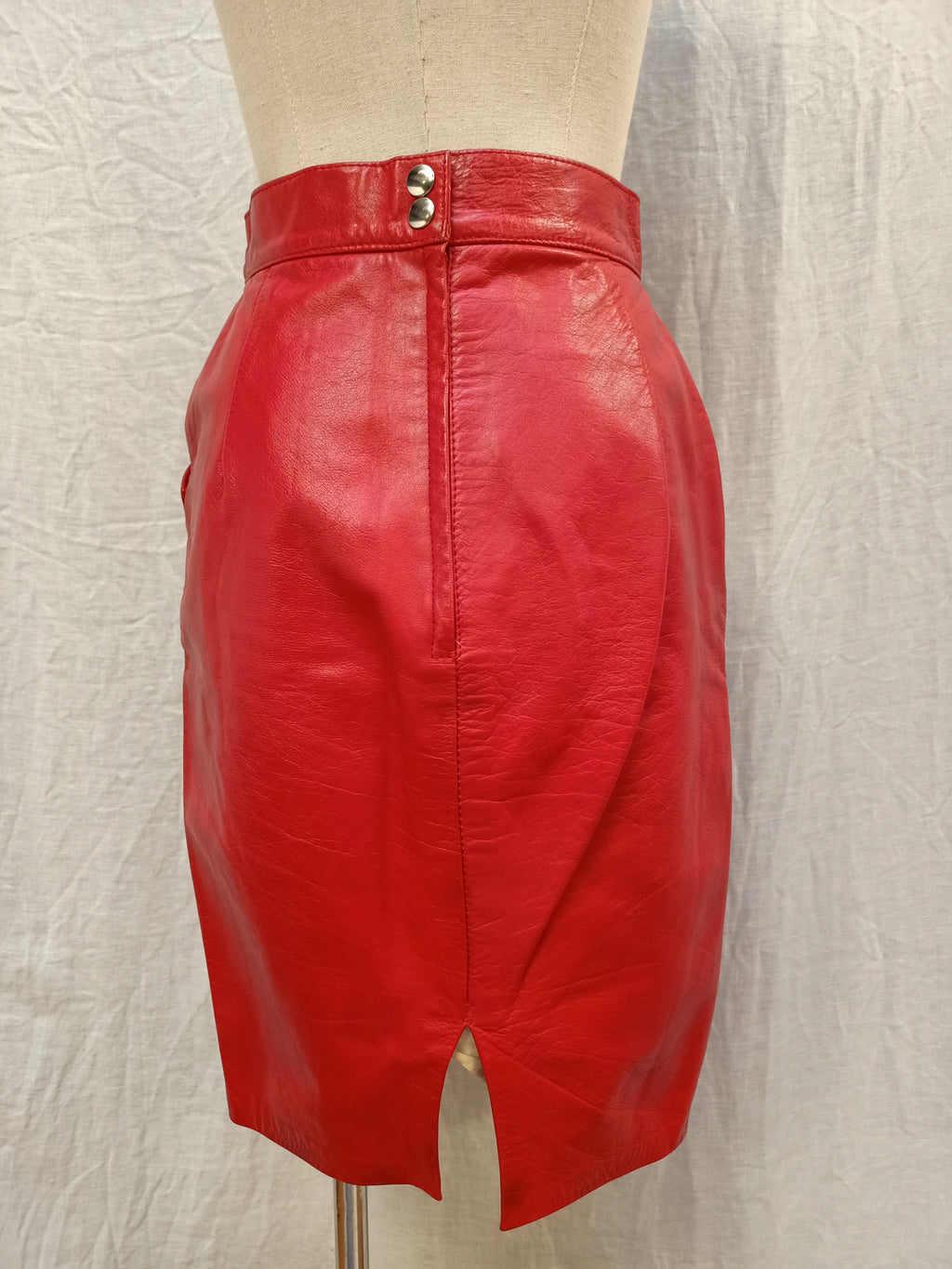 Red Retro Leather Skirt