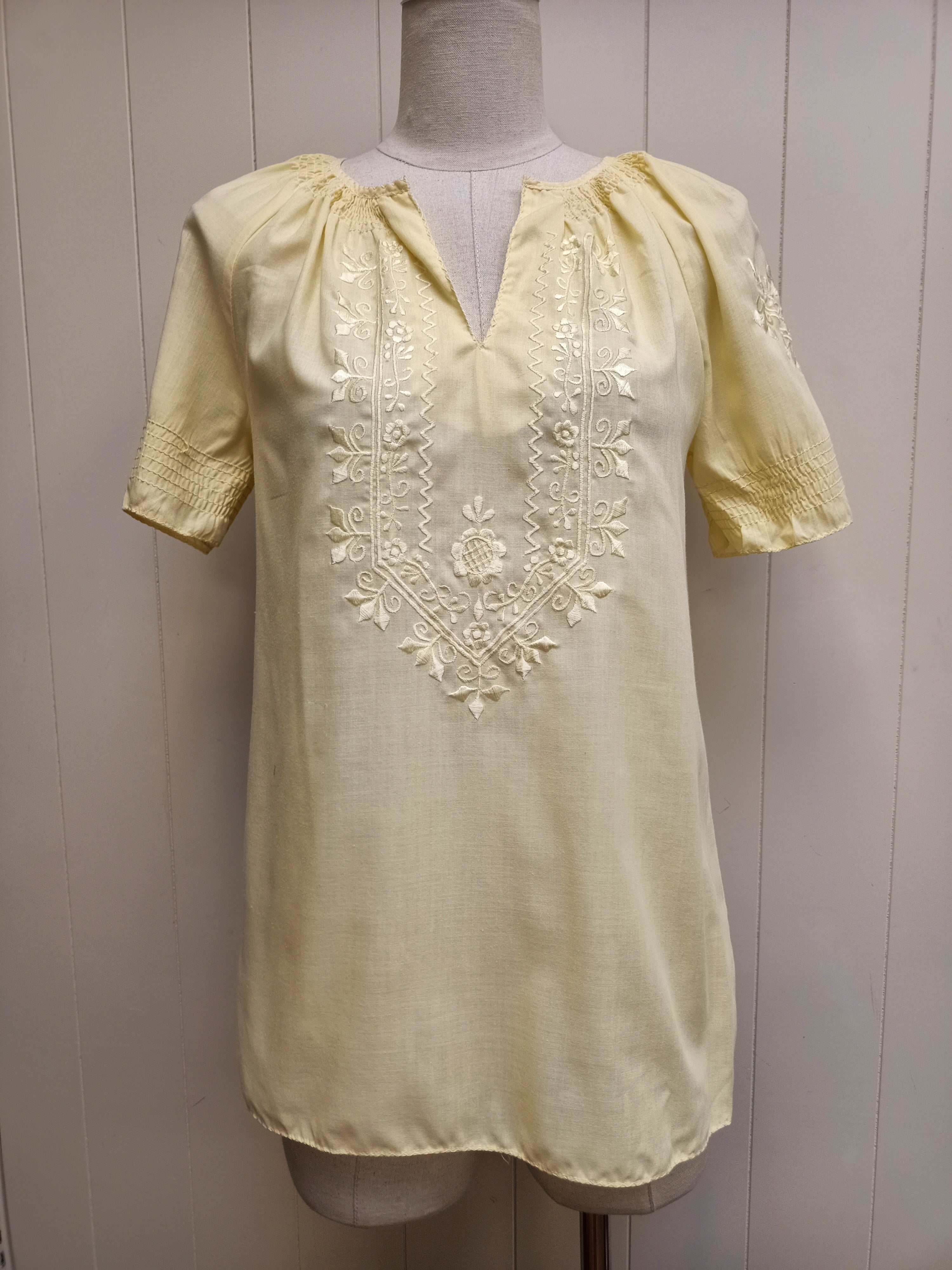 Vintage Yellow Embroidered Peasant Shirt