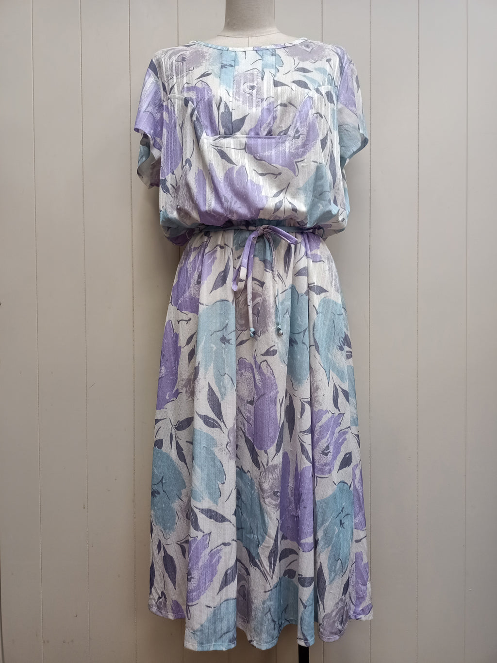 Vintage Blue & Purple Abstract Floral Dress