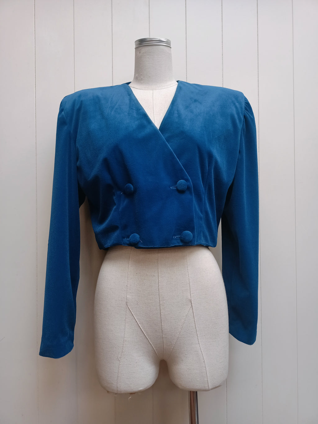 Vintage Blue Cropped Velvet Jacket